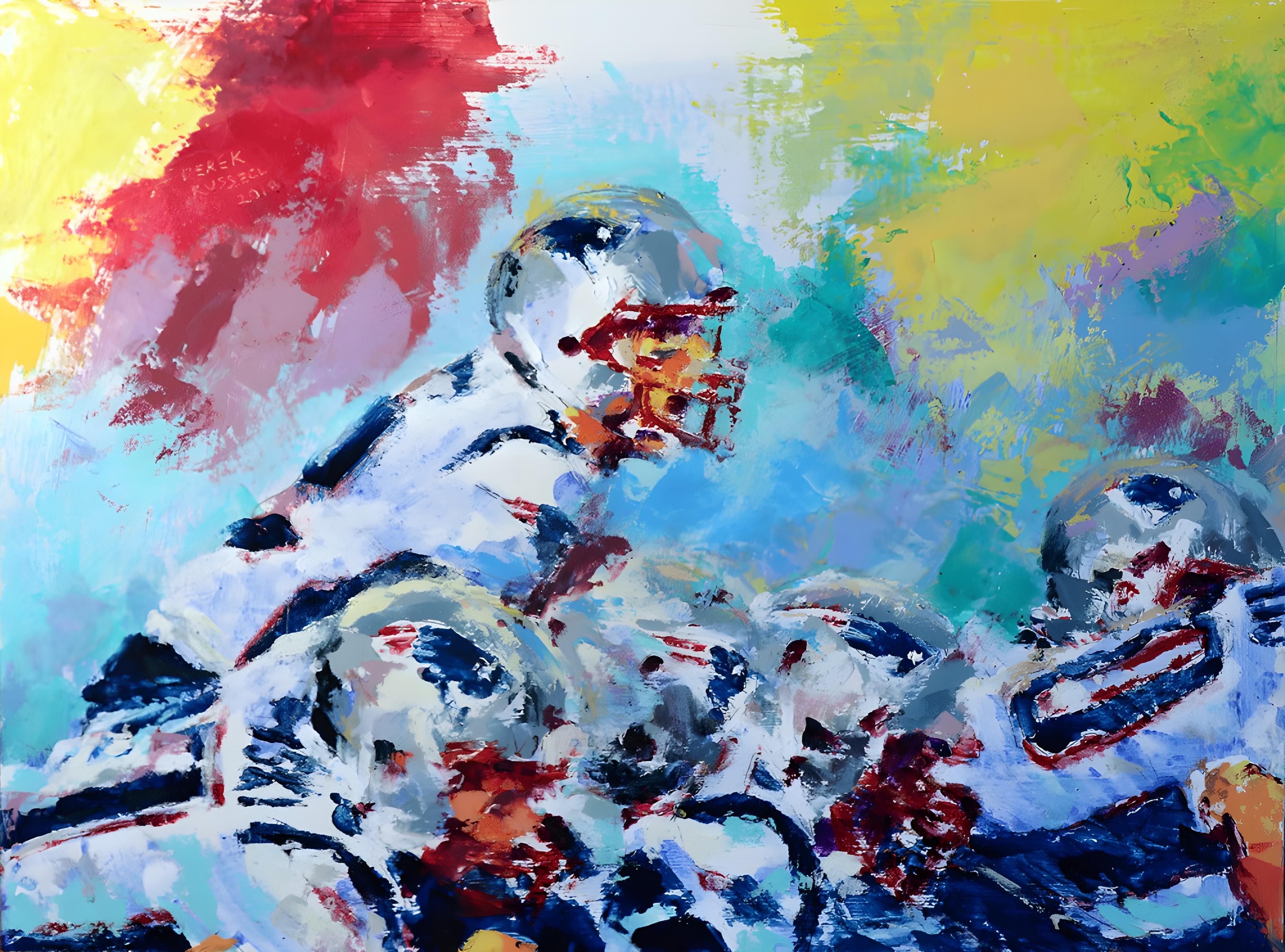 Vinyl Decal, Expressionistic Painting of Athletes in Competitive Action, Vibrant Colors, Dynamic Spo