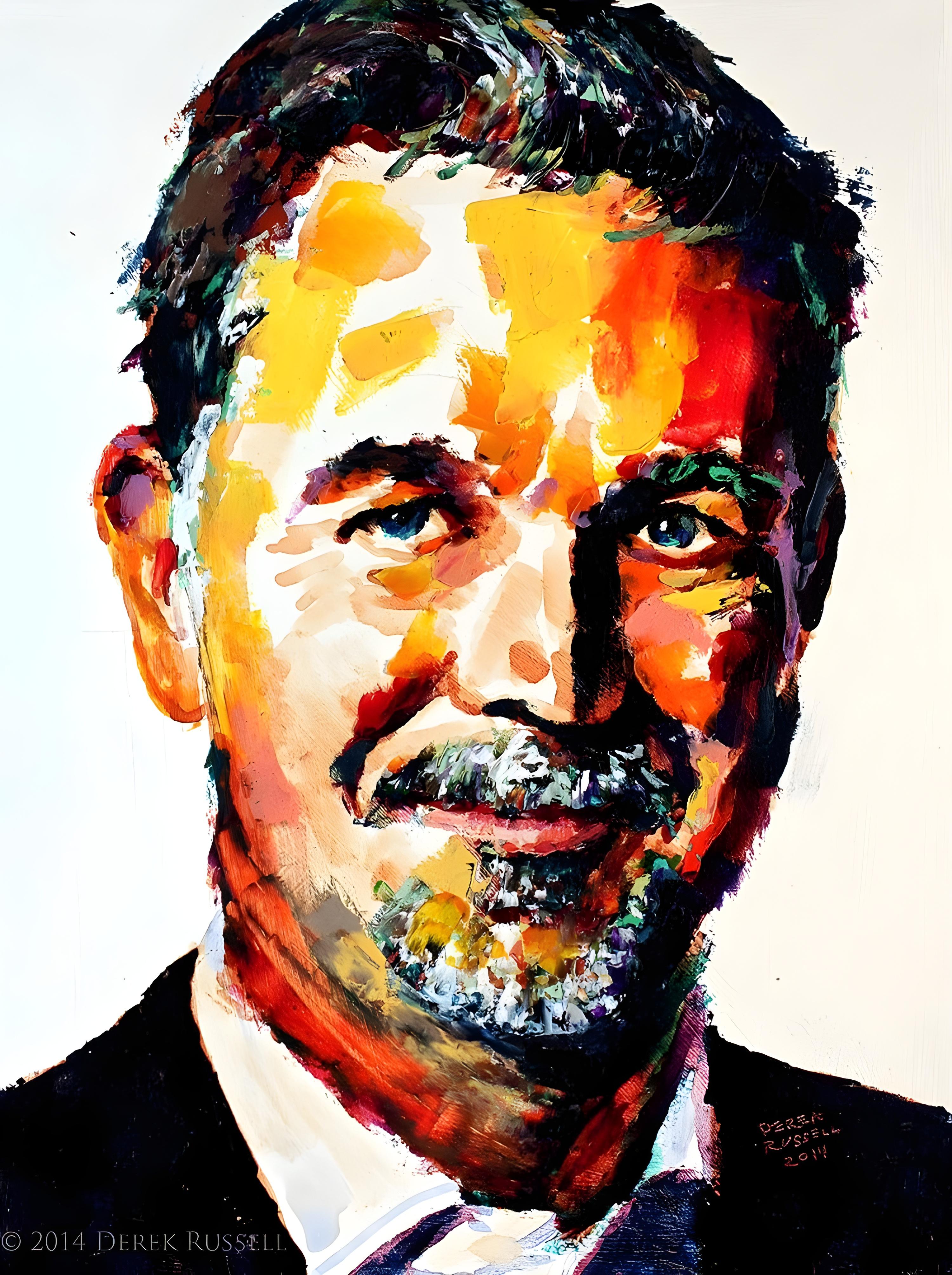 Vinyl Decal, Colorful painted portrait of a professional individual with facial hair and dark attire
