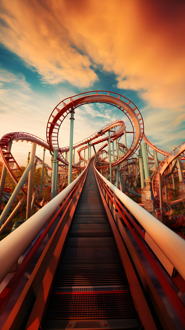 Vinyl Decal, Dynamic Roller Coaster Adventure at Sunset (5" x 7")