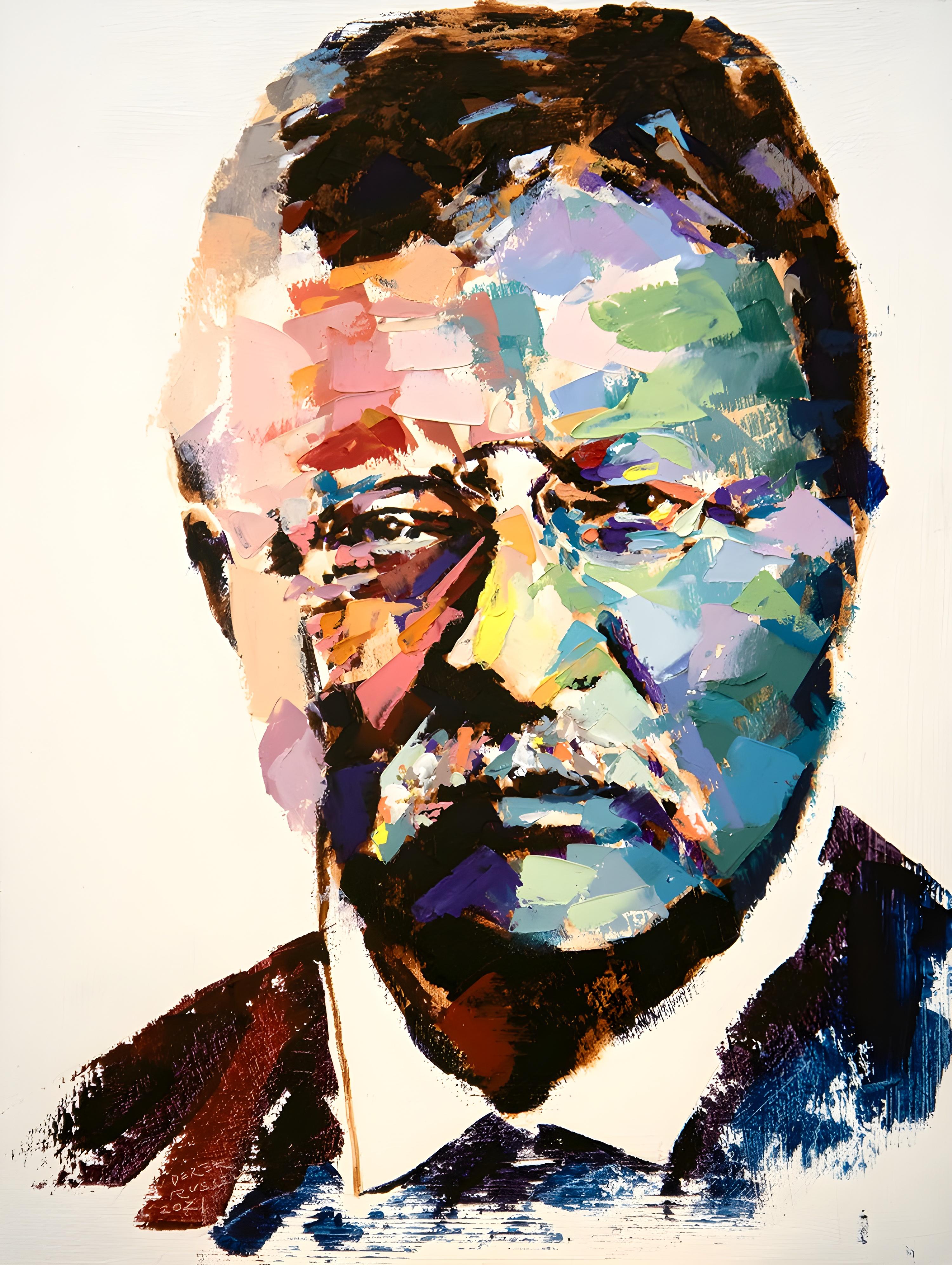 Vinyl Decal, Modern Portrait in Vibrant Oil Colors, Capturing a Determined Historical Figure with Ex