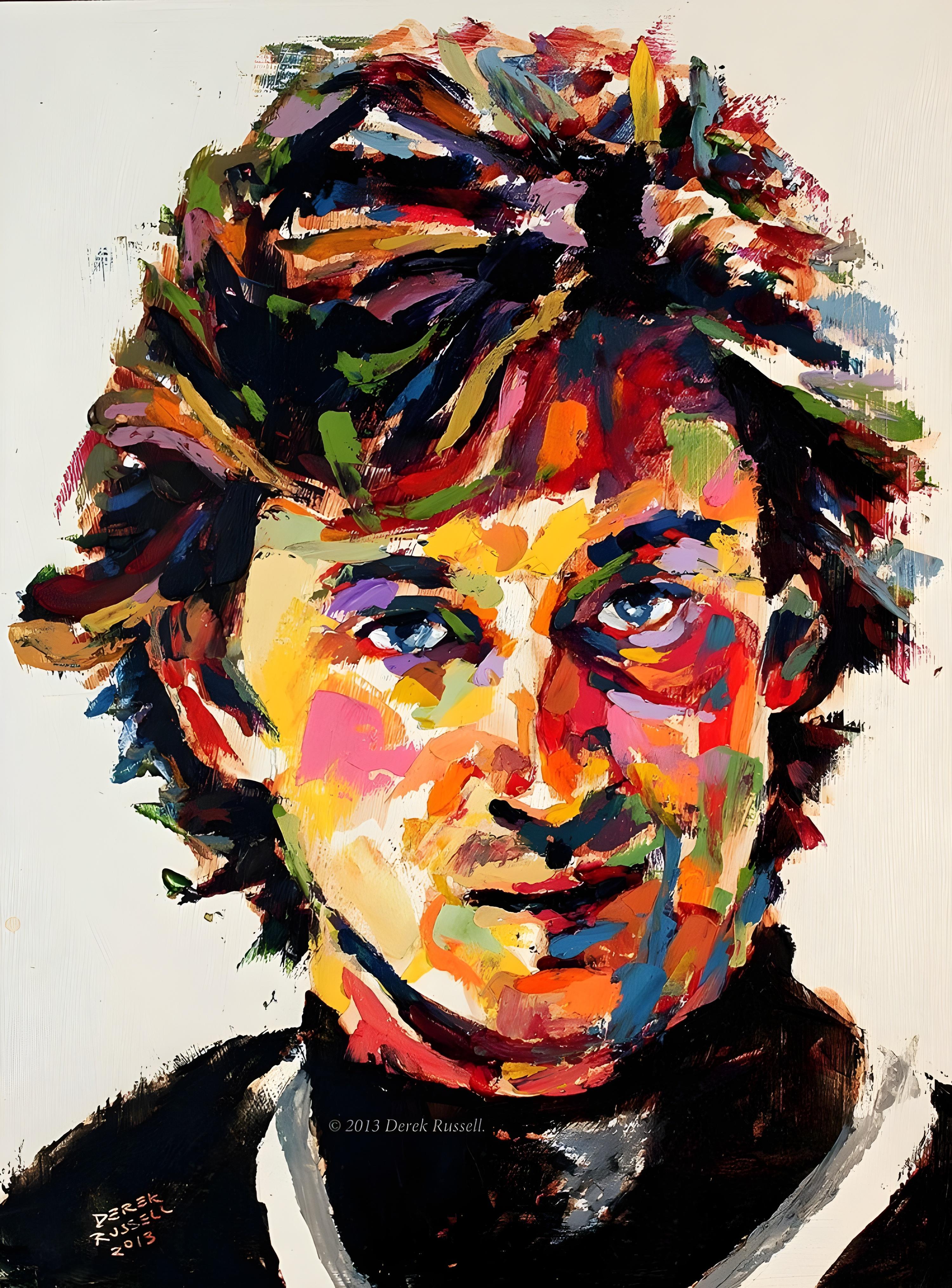 Vinyl Decal, Vibrant Expressionist Portrait Artwork on Canvas (5" x 7")