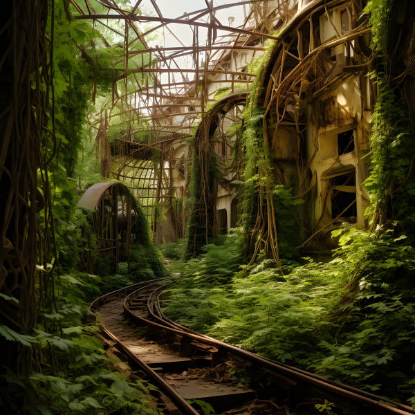 Vinyl Decal, Overgrown Abandoned Train Tracks & Industrial Ruins (5" x 7")