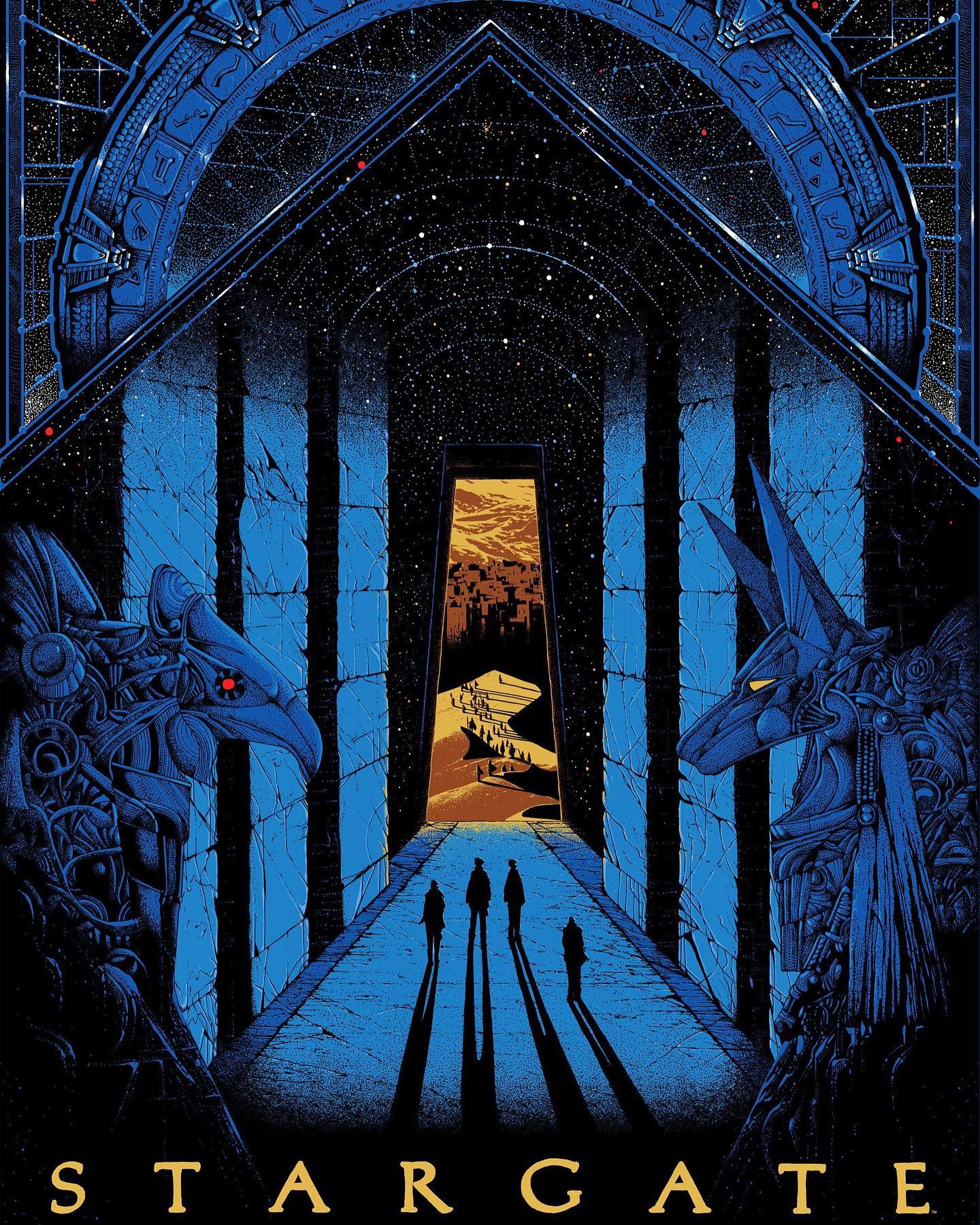 Vinyl Decal, Striking Blue Sci-Fi Fantasy Art Print for Home Decor, Featuring Ancient Archway and Fi