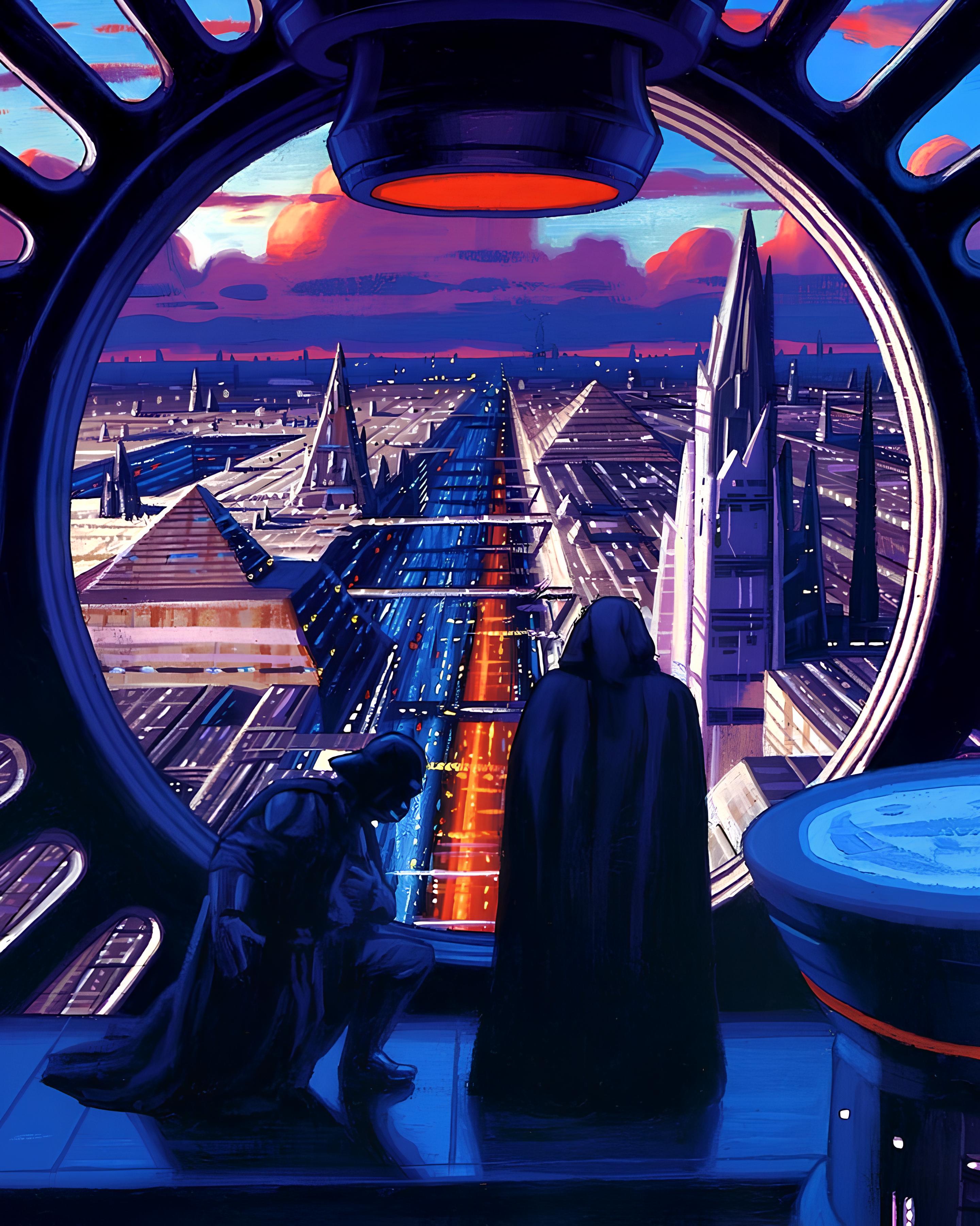 Vinyl Decal, Futuristic Cityscape View Art Print - Dramatic Science Fiction Wall Decor, Large Circul
