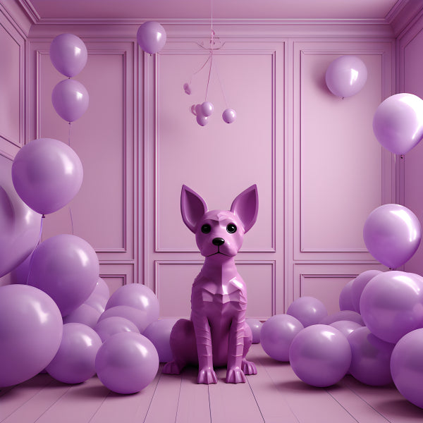 Vinyl Decal Purple Dog Statue and Balloons: A Monochromatic Lavender Room Decoration Set for Parties