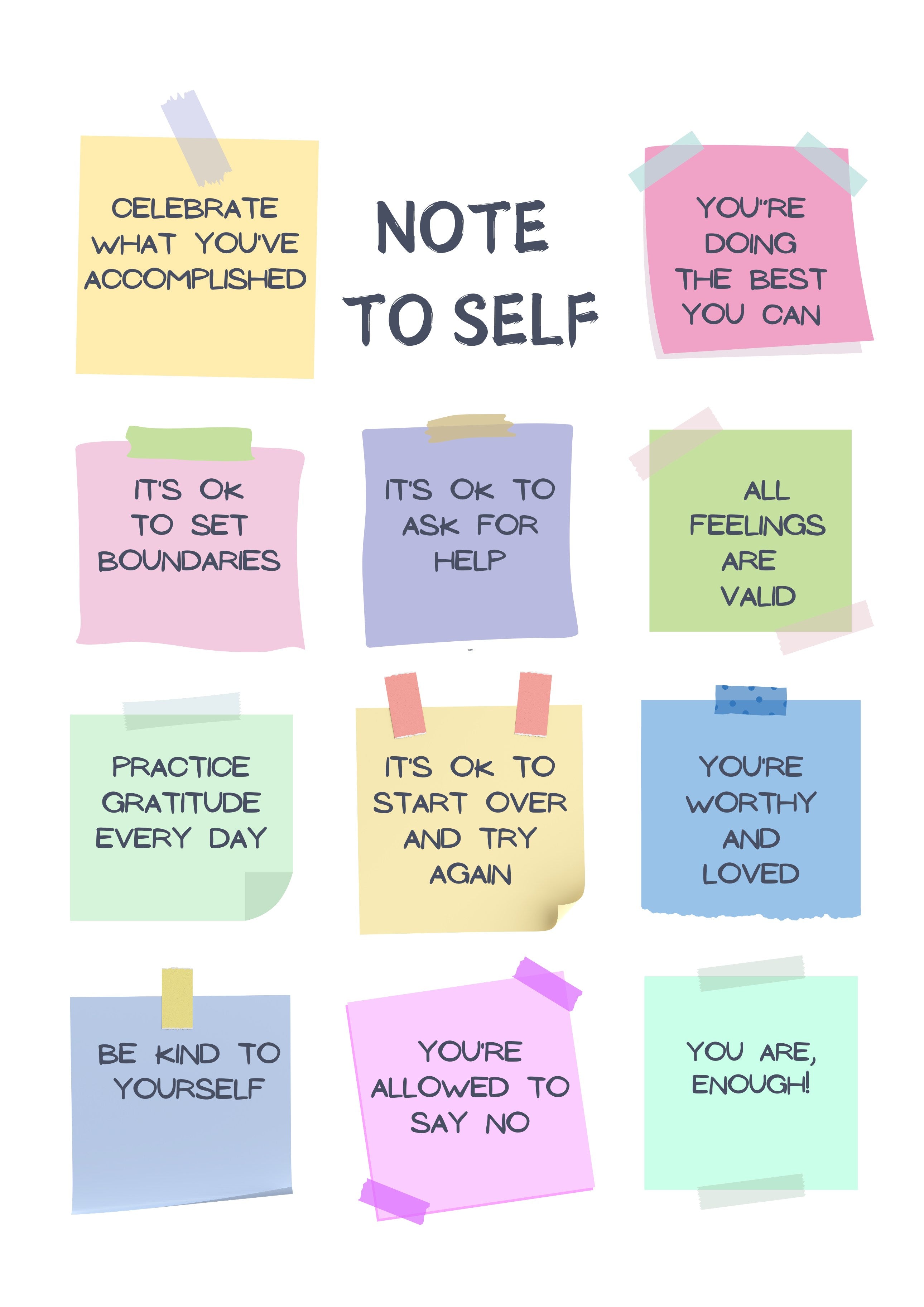 Vinyl Decal, Collection of Daily Reminders for Self-Care and Positive Thinking (5" x 7")