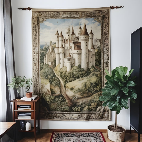 Vinyl Decal, Medieval Castle Woven Wall Tapestry Art Historical European Scenic Landscape Wall Hangi
