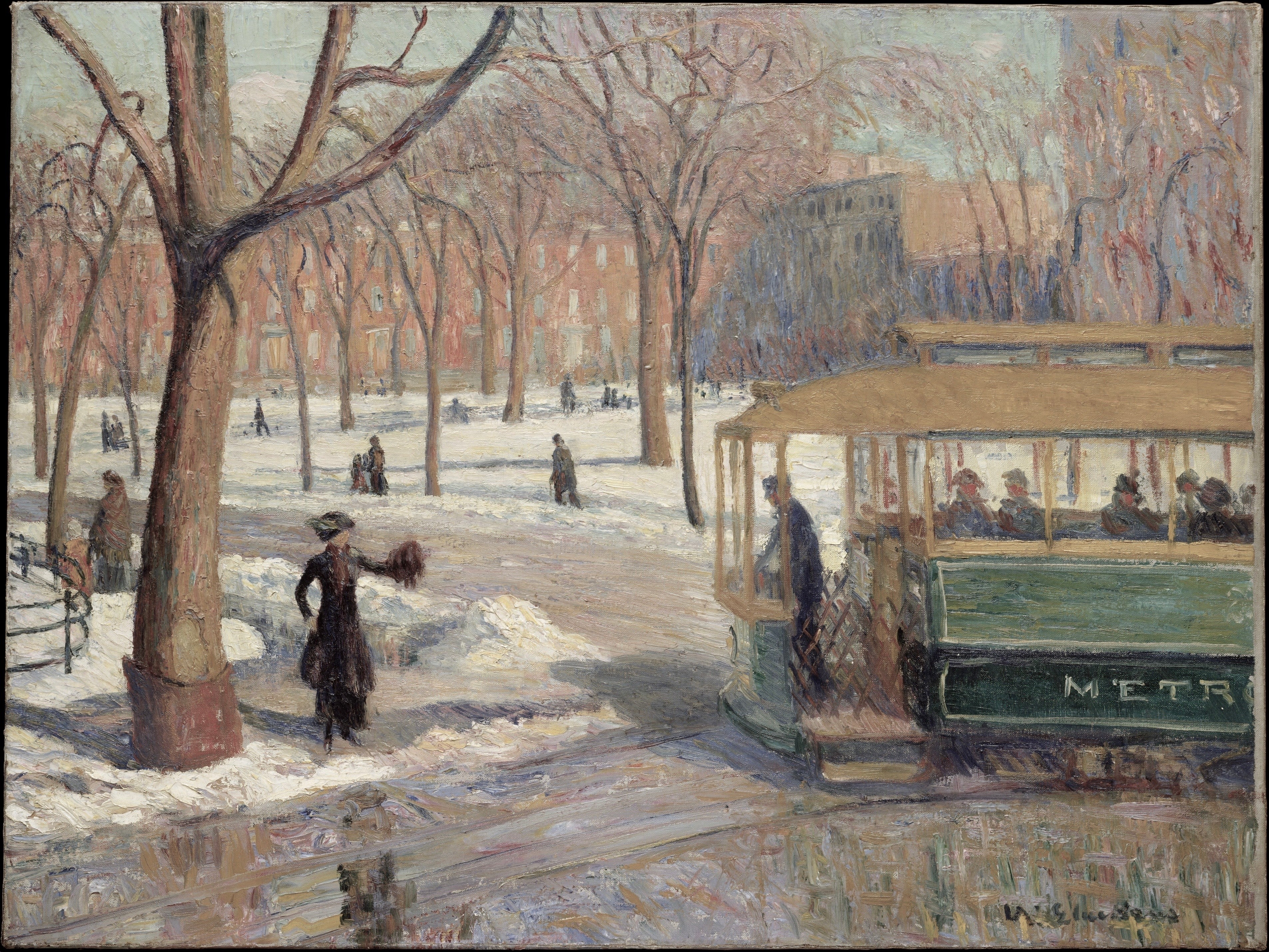 Vinyl Decal, Glimpse of Winter Street Life Classic Artwork Print for Home or Office Decor (5" x 7")