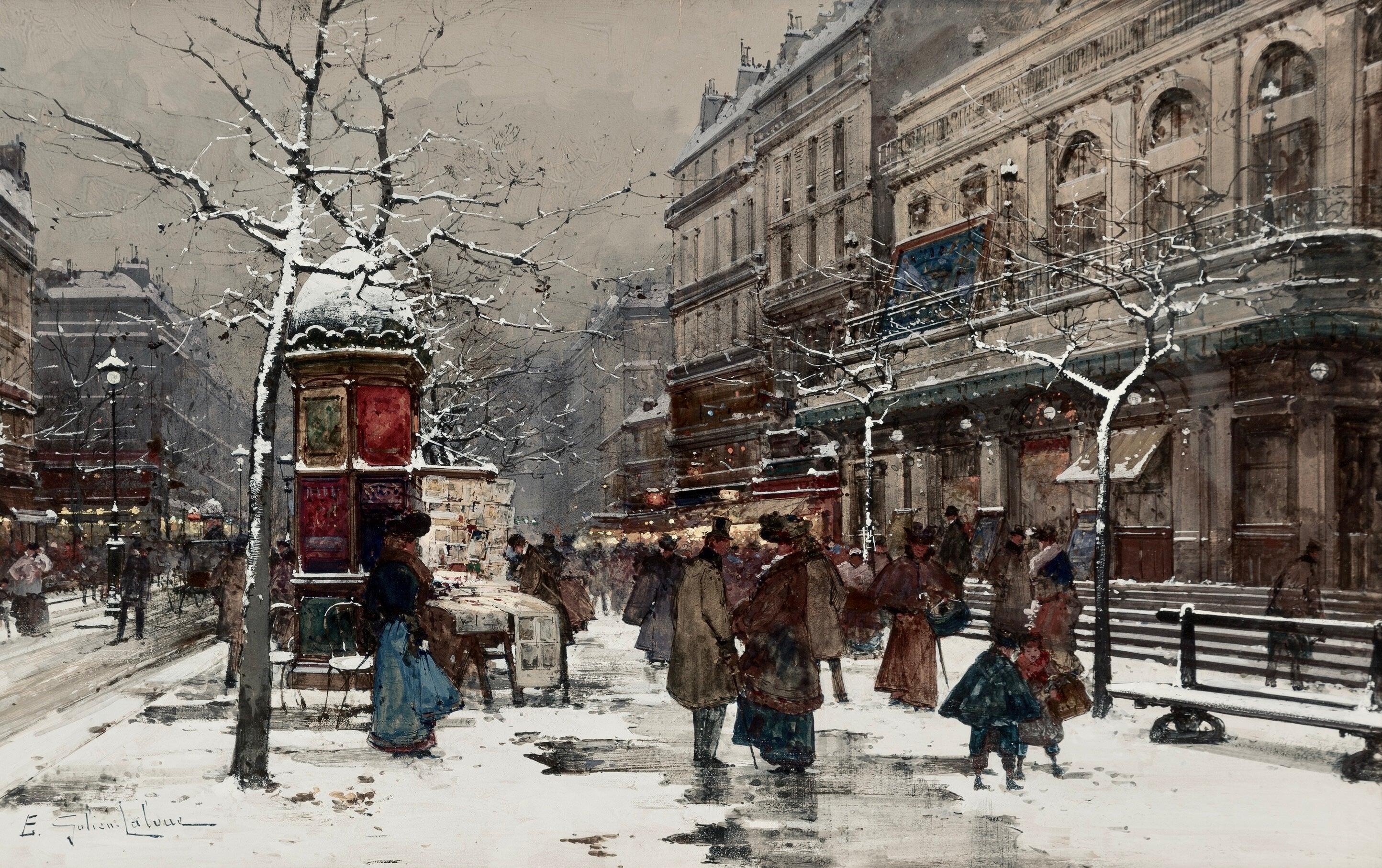 Vinyl Decal, Charming City Street Scene Art Print: Winter Day Stroll, Elegant Wall Decor (5" x 7")