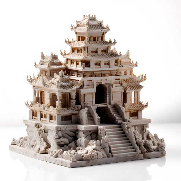 Vinyl Decal, Ornate Chinese Temple Pagoda Model Handcrafted Resin Miniature Figurine (5" x 7")
