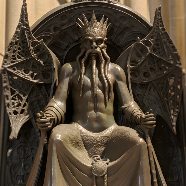 Vinyl Decal, Detailed Cthulhu Statue on Throne, H.P. Lovecraft Mythos Collectible Figurine (5" x 7")