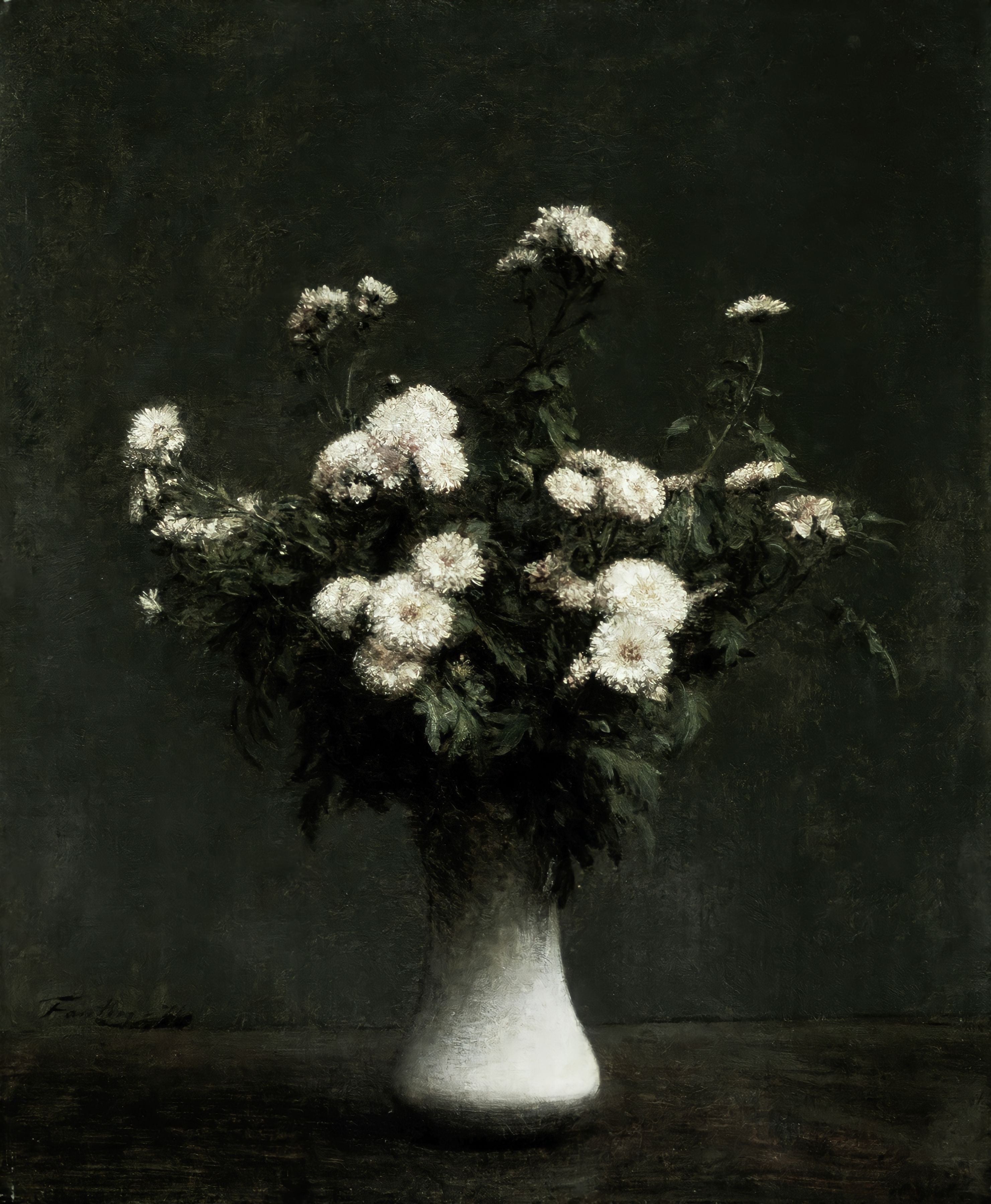 Vinyl Decal, White Flower Bouquet Wall Art, Moody Floral Painting, Dark Academia Home Decor, Canvas