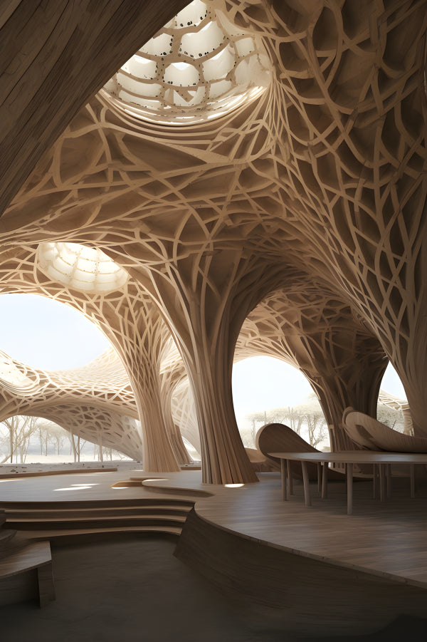 Vinyl Decal, Wooden Interior Architecture Design Unique Branching Structure Modern Sustainable Home