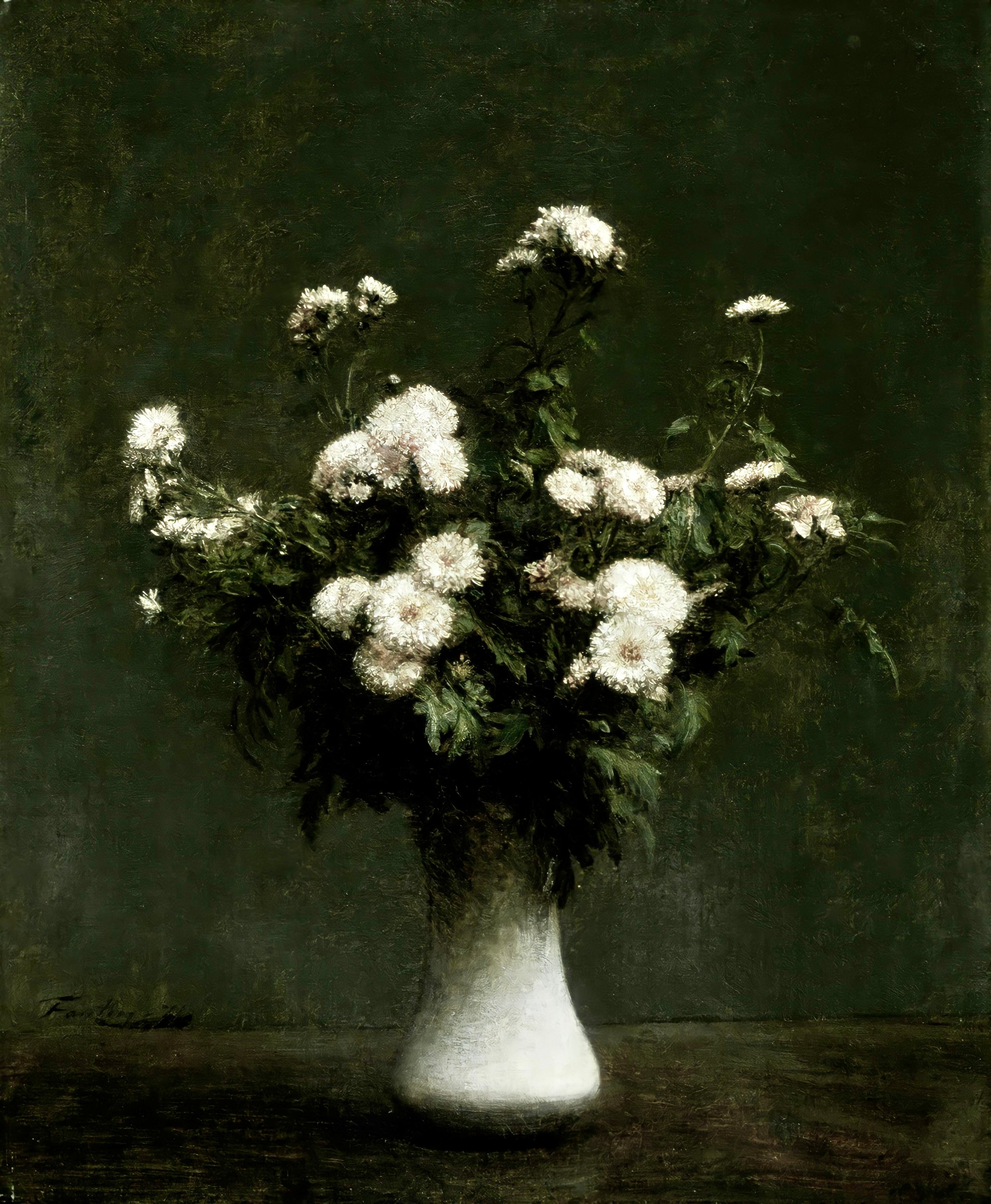 Vinyl Decal, White Flower Bouquet Wall Art, Moody Floral Still Life Painting Print, Elegant Home Dec