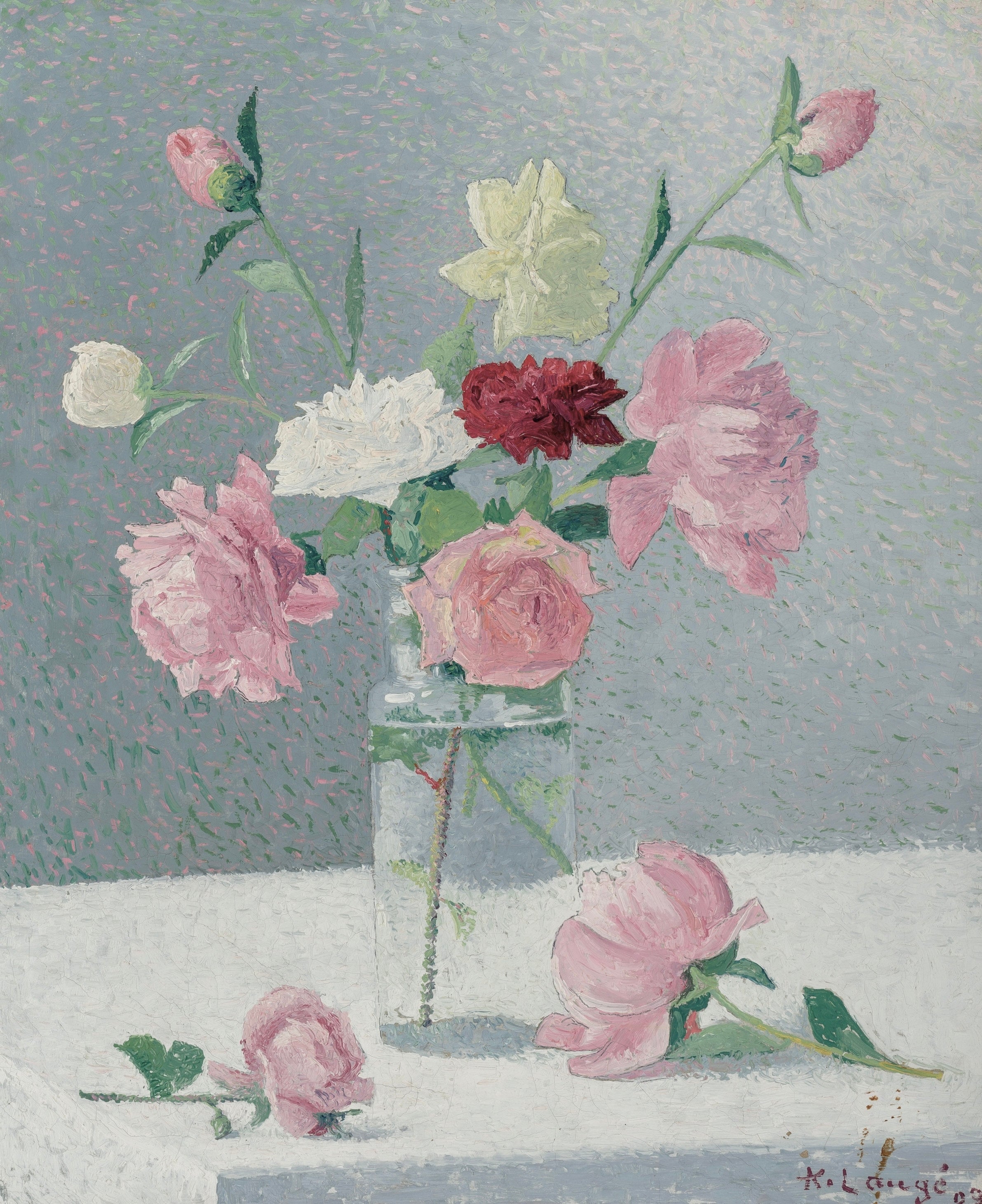 Vinyl Decal, Floral Wall Art Print, Pink Roses and Flowers in Glass Vase, Still Life Home Decor (5"