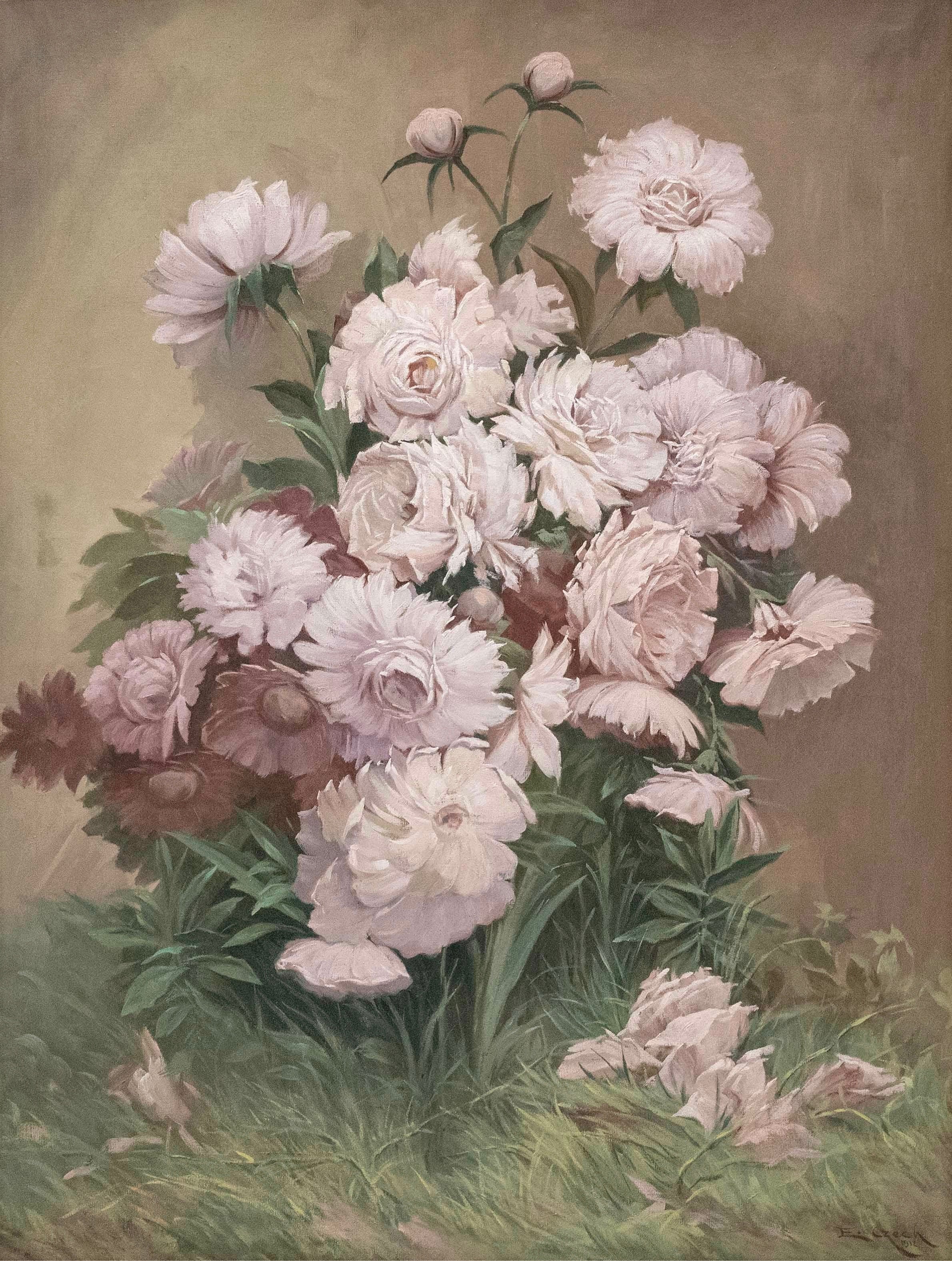 Vinyl Decal, Pink Peony Flower Canvas Wall Art Print, Rustic Floral Botanical Artwork Picture for Ho