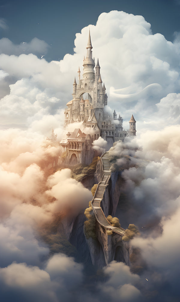 Vinyl Decal, Majestic Fantasy Castle in the Clouds Wall Art Home Decor (5" x 7")