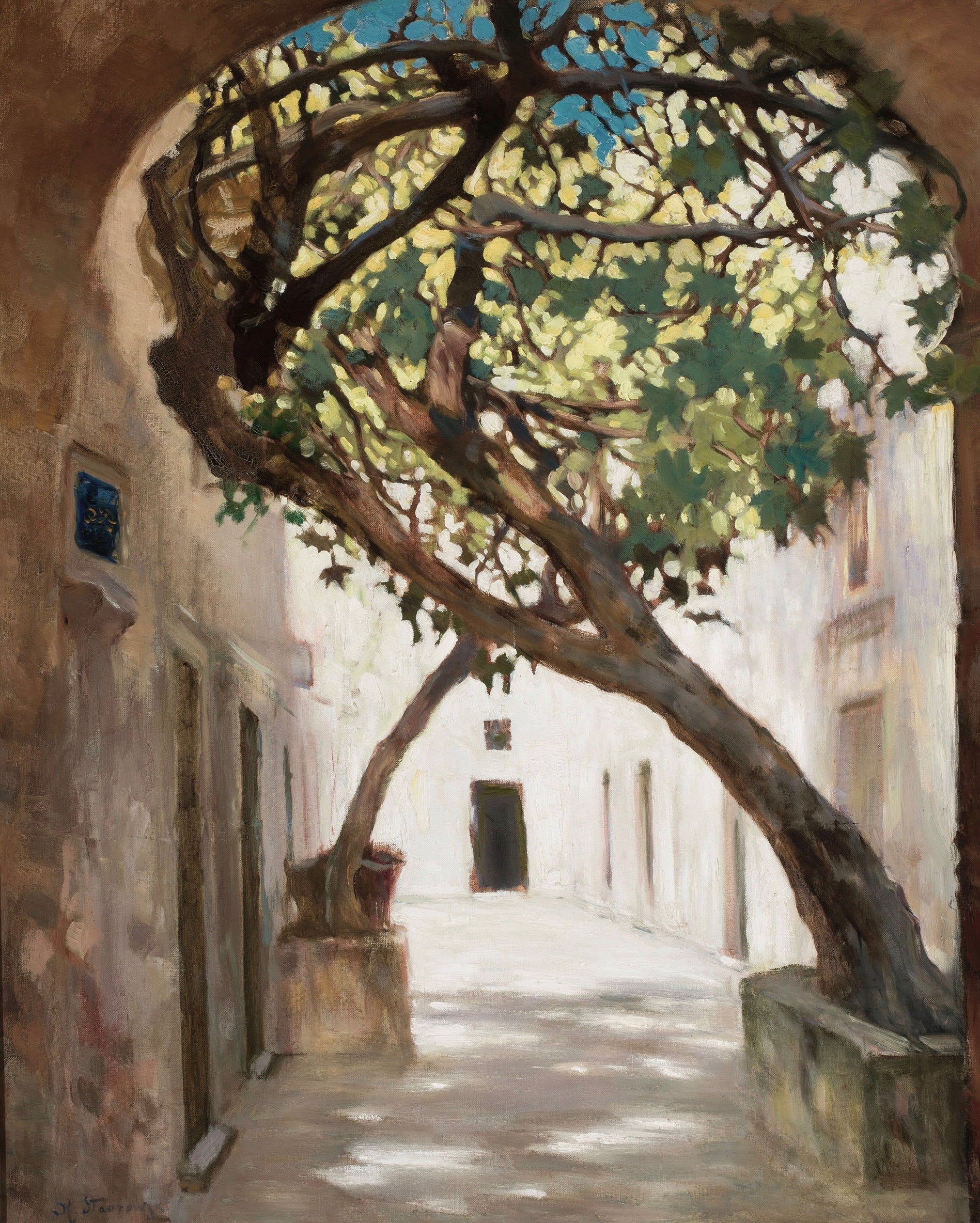 Vinyl Decal, Street Scene Wall Art, Arched Tree Alleyway Canvas Print Home Decor (5" x 7")