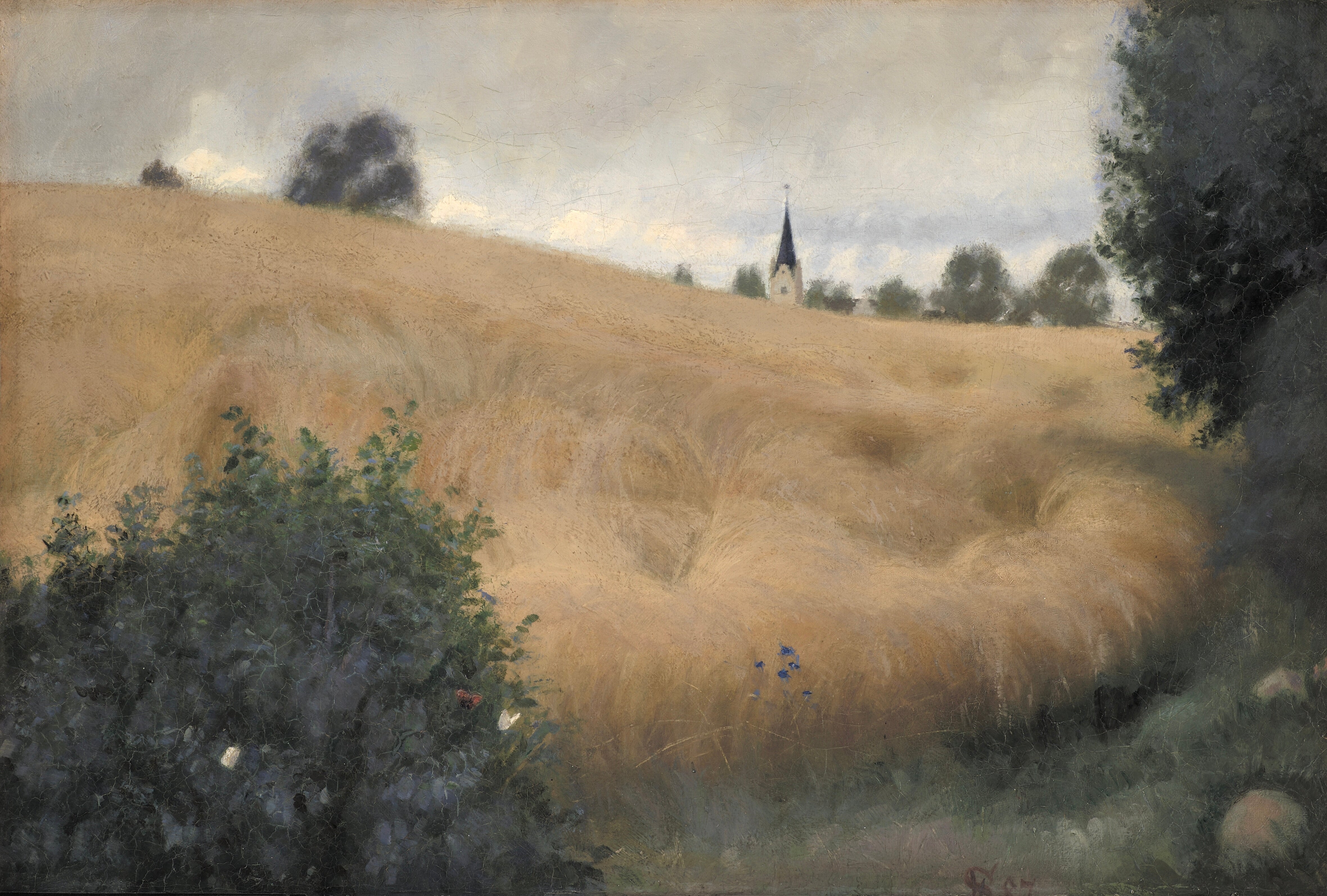 Vinyl Decal, Peaceful Golden Wheat Field Chapel Wall Art Print (5" x 7")