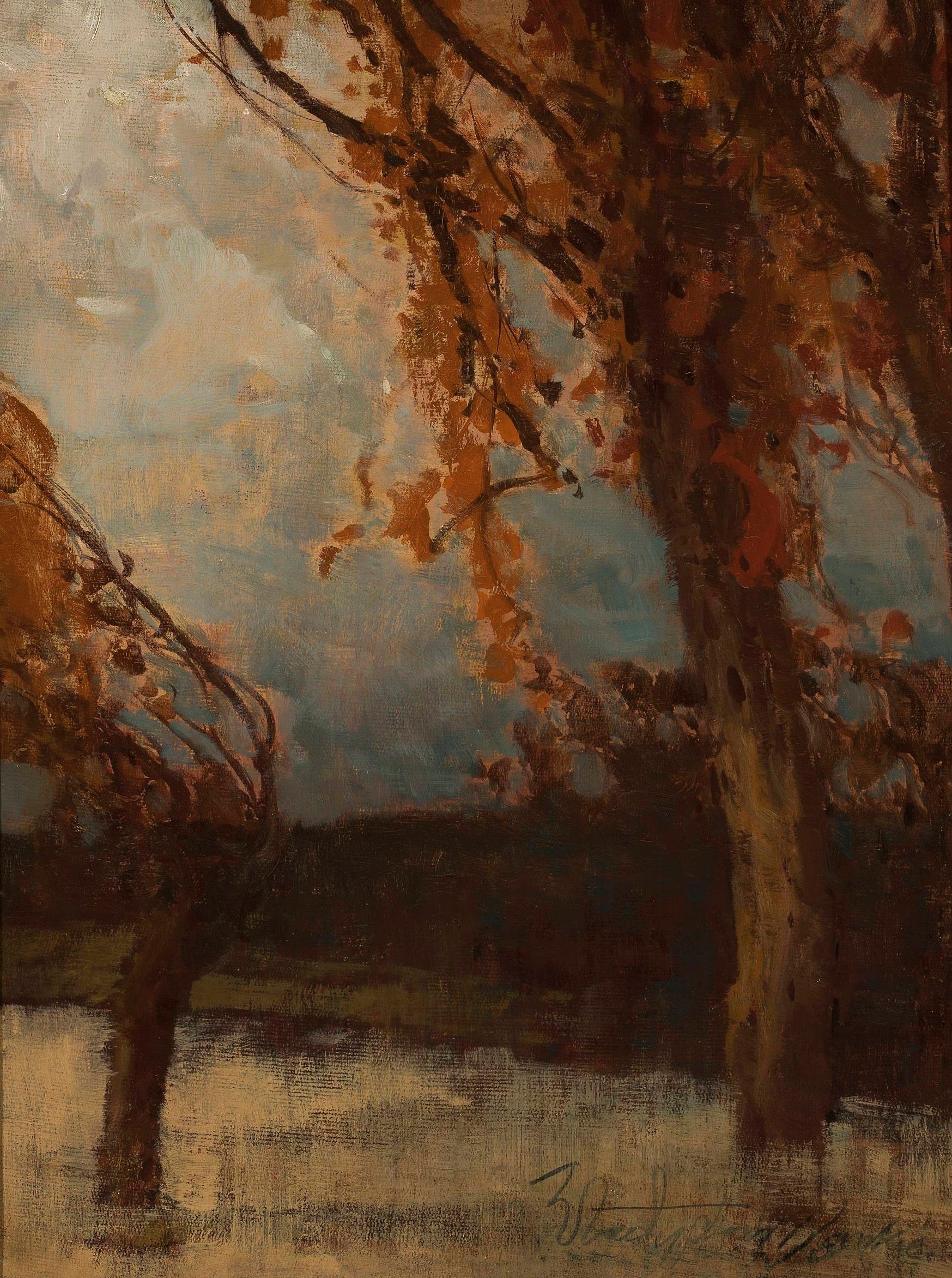 Vinyl Decal, Autumn Trees Wall Art Print | Rustic Nature Home Decor | Oil Painting Reproduction (5"