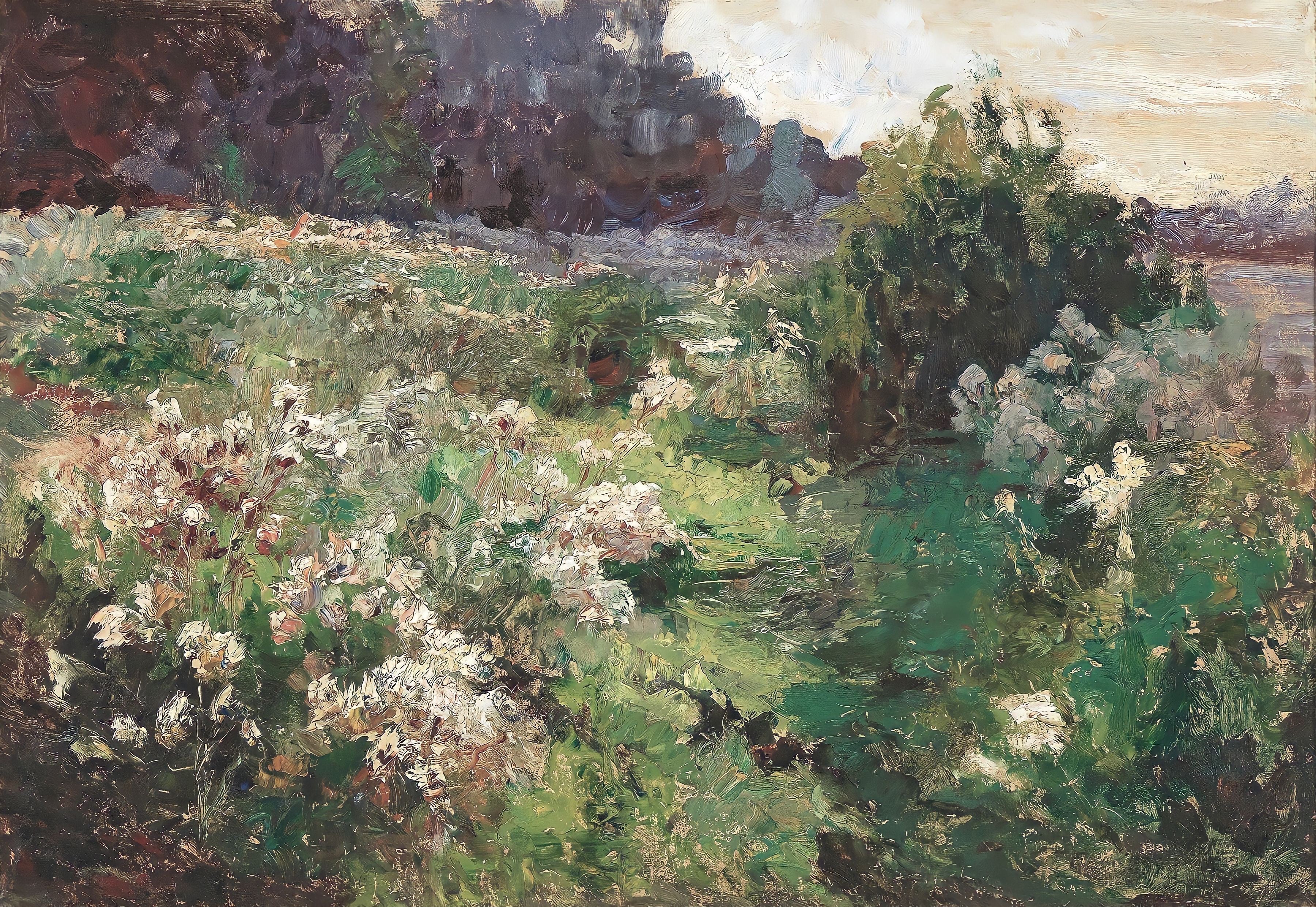 Vinyl Decal, Summer Meadow Impressionist Landscape Painting, Vintage Floral Field Countryside Wall A