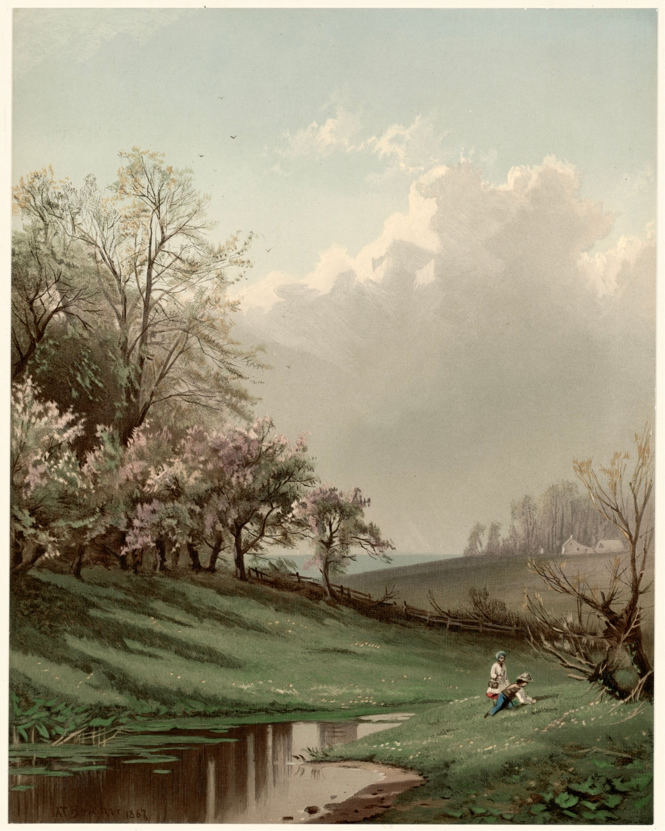 Vinyl Decal, Victorian Vintage Landscape Wall Art Print (5" x 7")