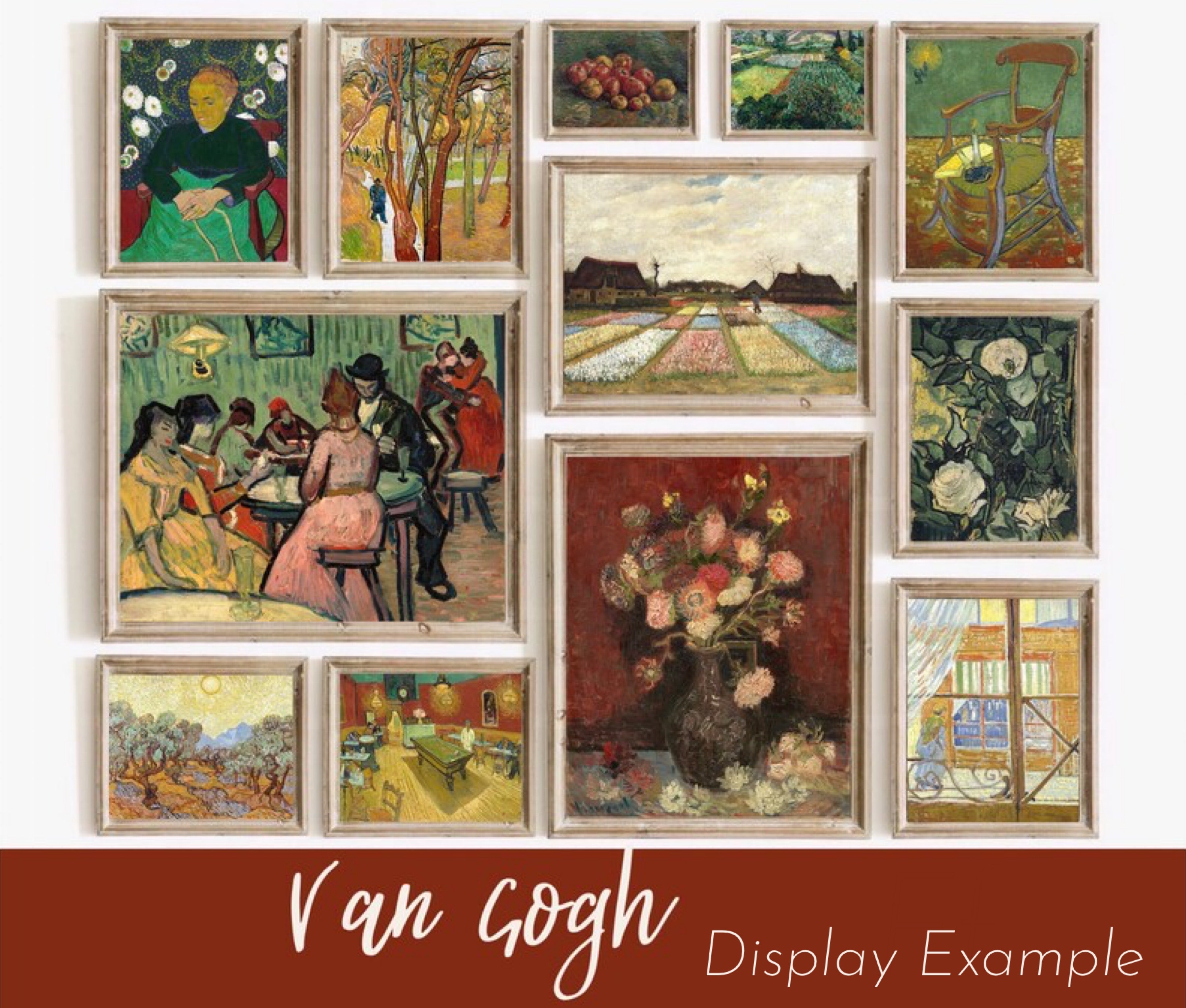 Vinyl Decal, Assorted Classic Art Prints Gallery Wall Decor Set of 12 Framed Paintings Home Decorati