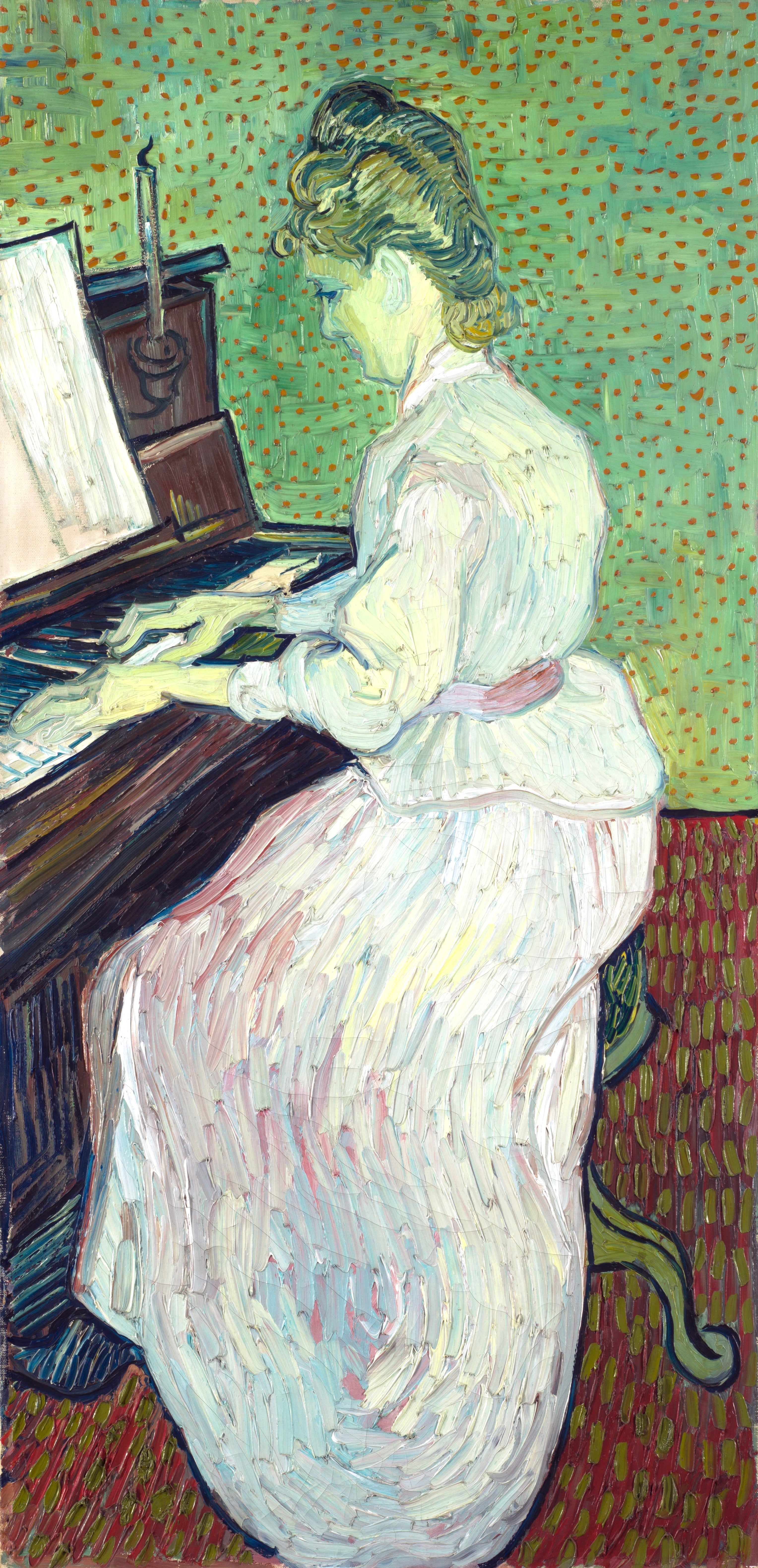 Vinyl Decal, Artistic Depiction of a Lady Playing a Musical Instrument, Classic Post-Impressionism S