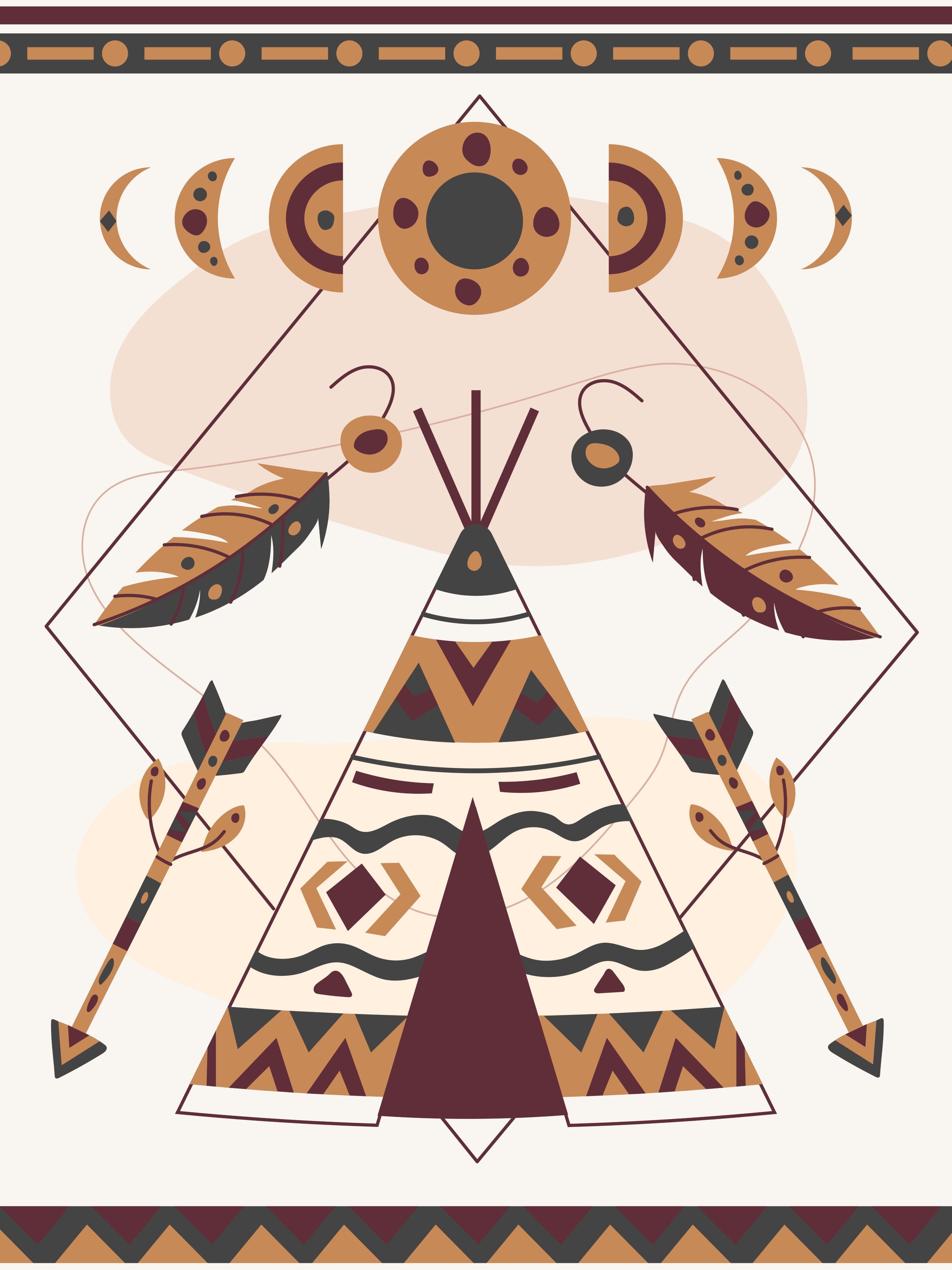 Vinyl Decal, Illustration Of A Native American Design (5" x 7")