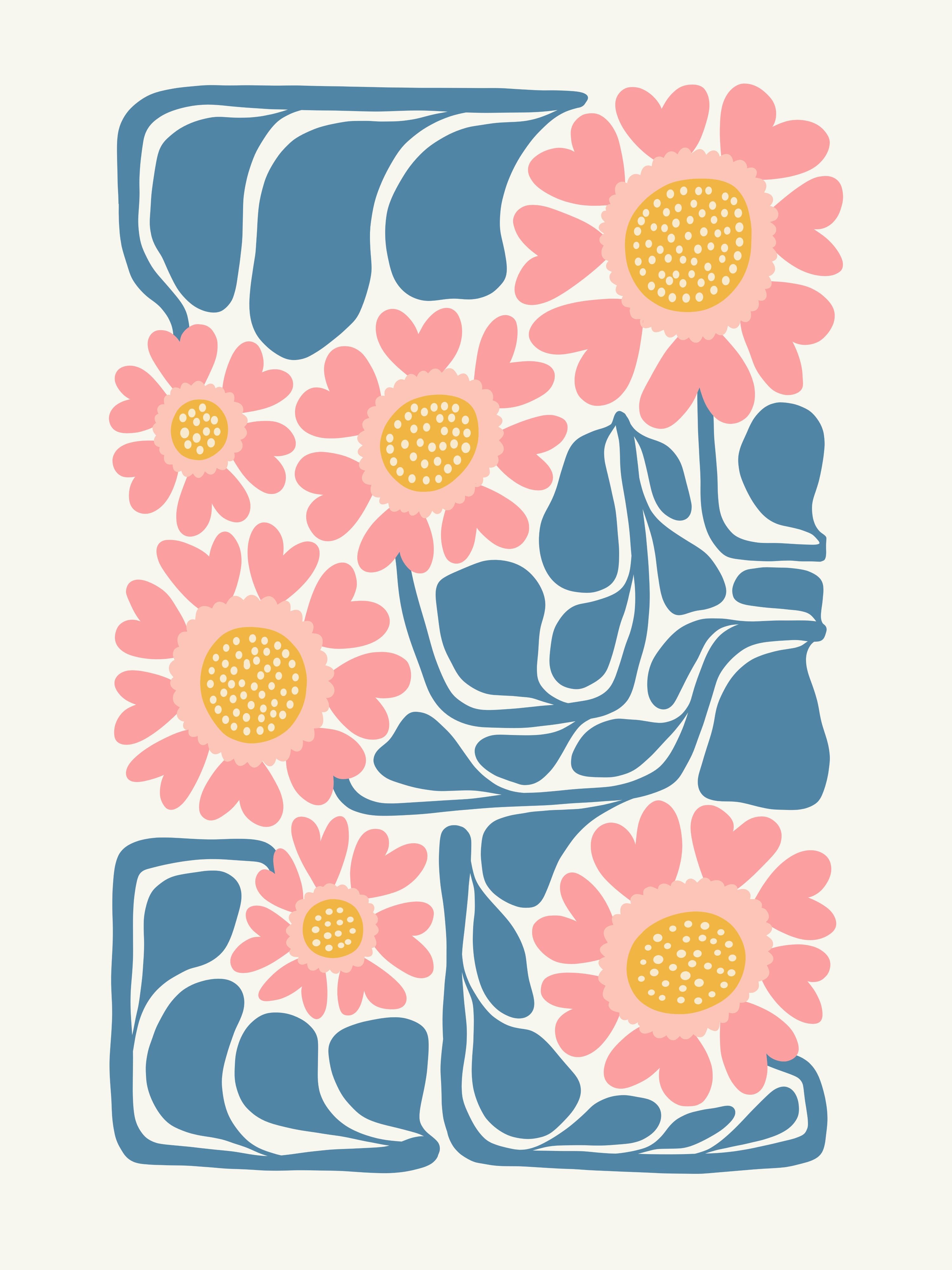 Vinyl Decal, Pink Daisies Flower Art (5" x 7")