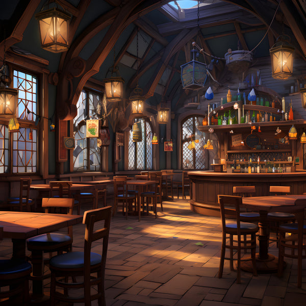 Vinyl Decal, Medieval Fantasy Tavern Interior Digital Art Print (5" x 7")