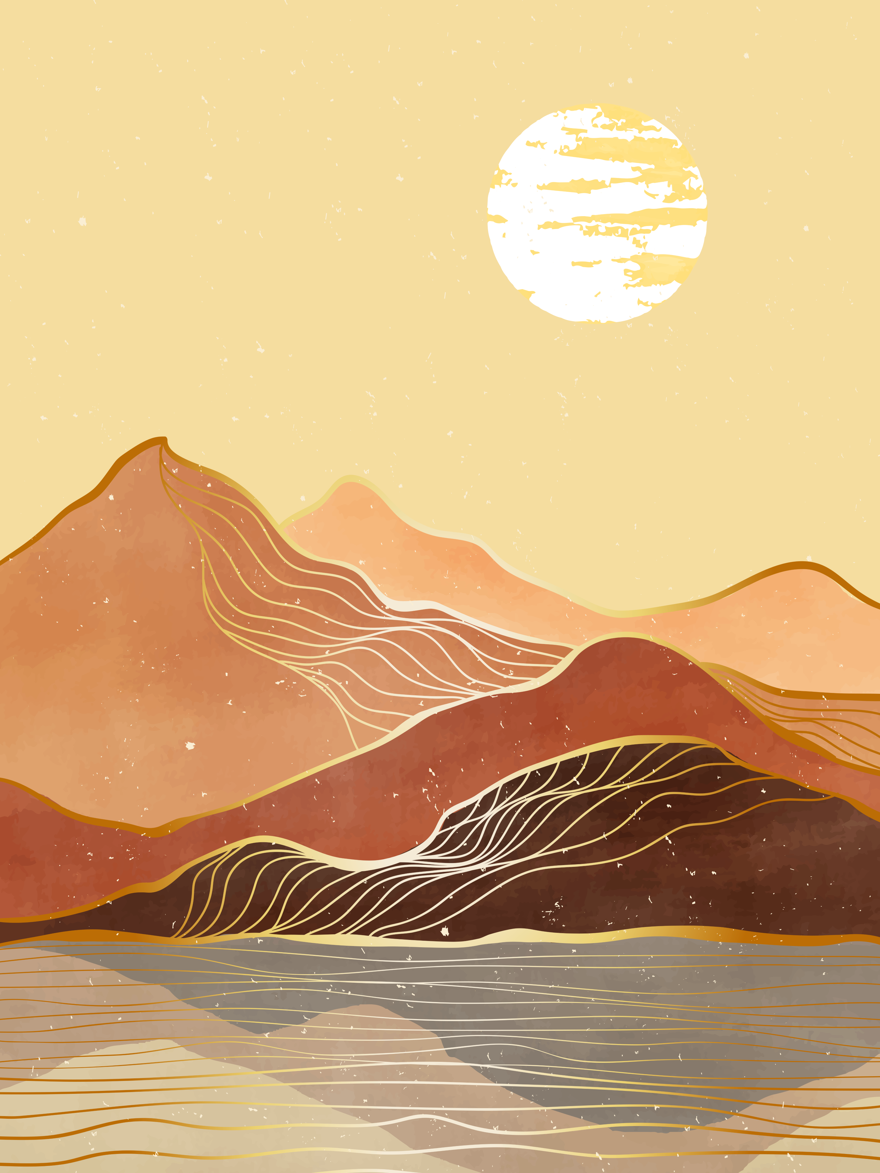 Vinyl Decal, Golden Mountain Landscape (5" x 7")