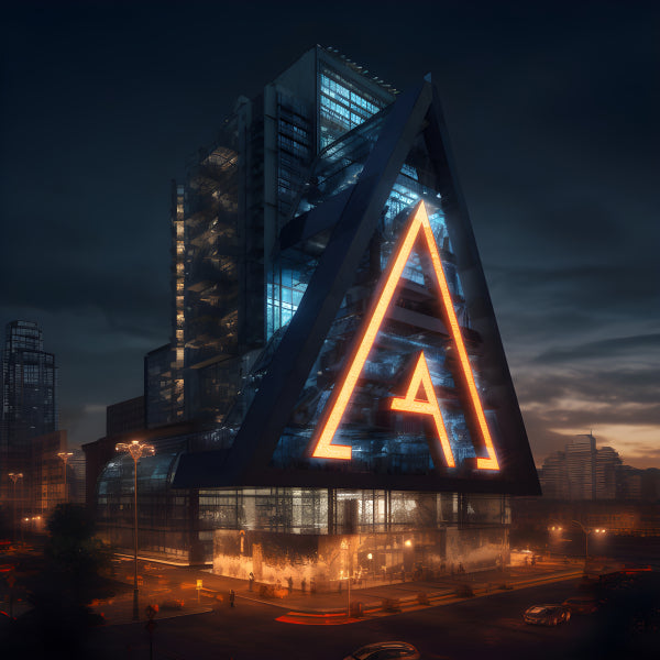 Vinyl Decal, Modern Skyscraper Building with Giant Illuminated Orange "A" Design (5" x 7")