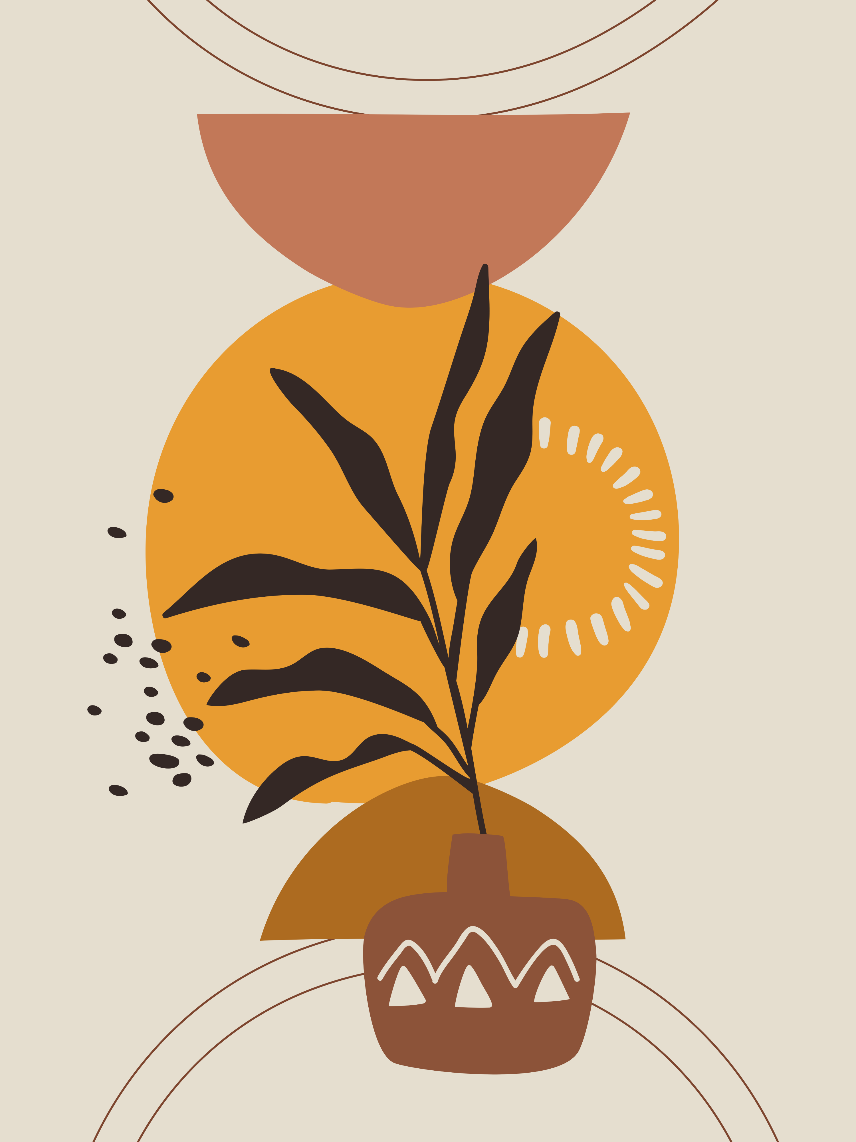Vinyl Decal, Plant And Geometric Shapes (5" x 7")