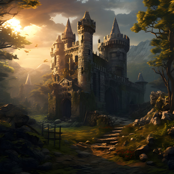 Vinyl Decal, Medieval Fantasy Castle Landscape Art Print (5" x 7")