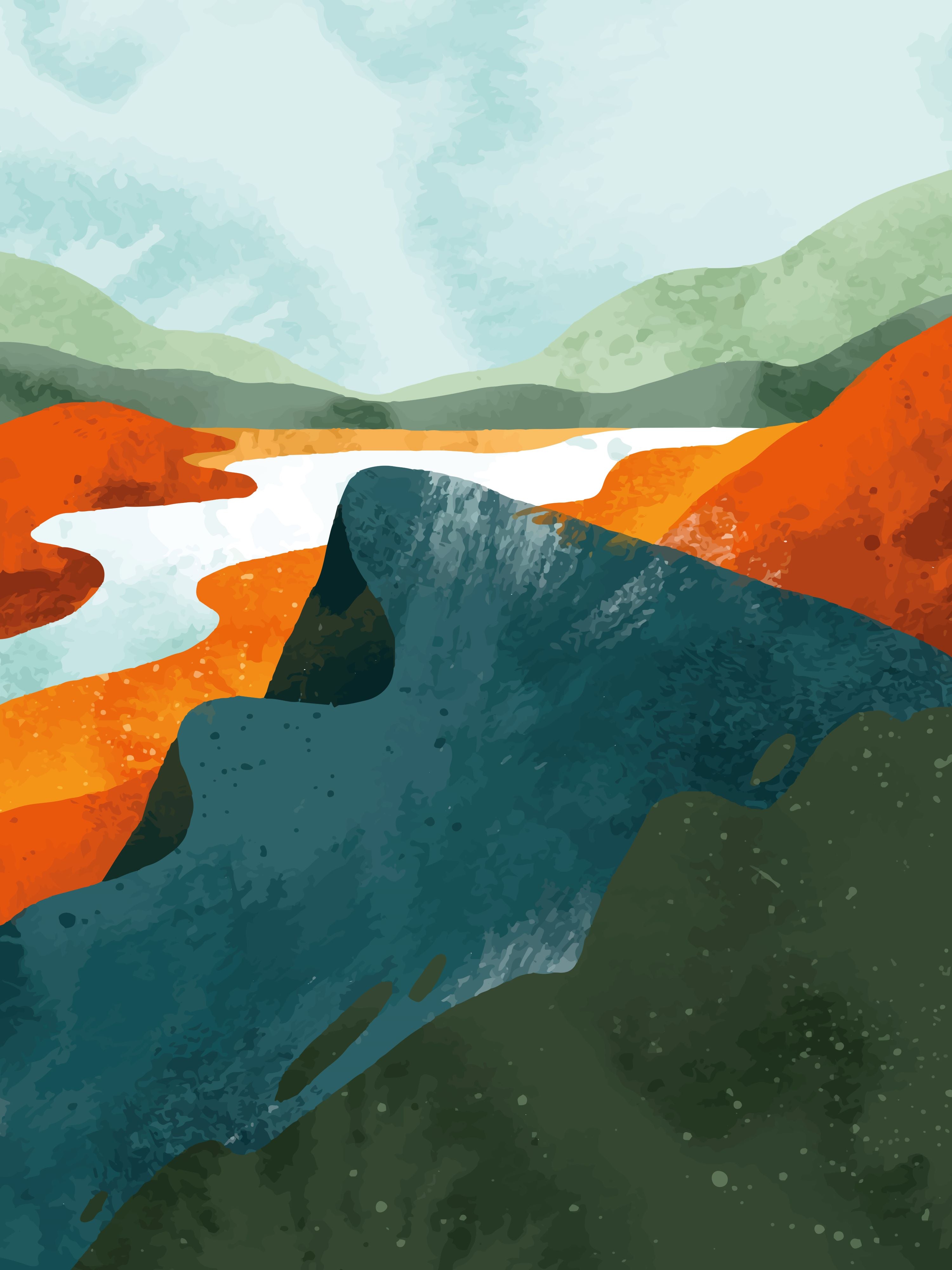 Vinyl Decal, Abstract Mountain Landscape. (5" x 7")