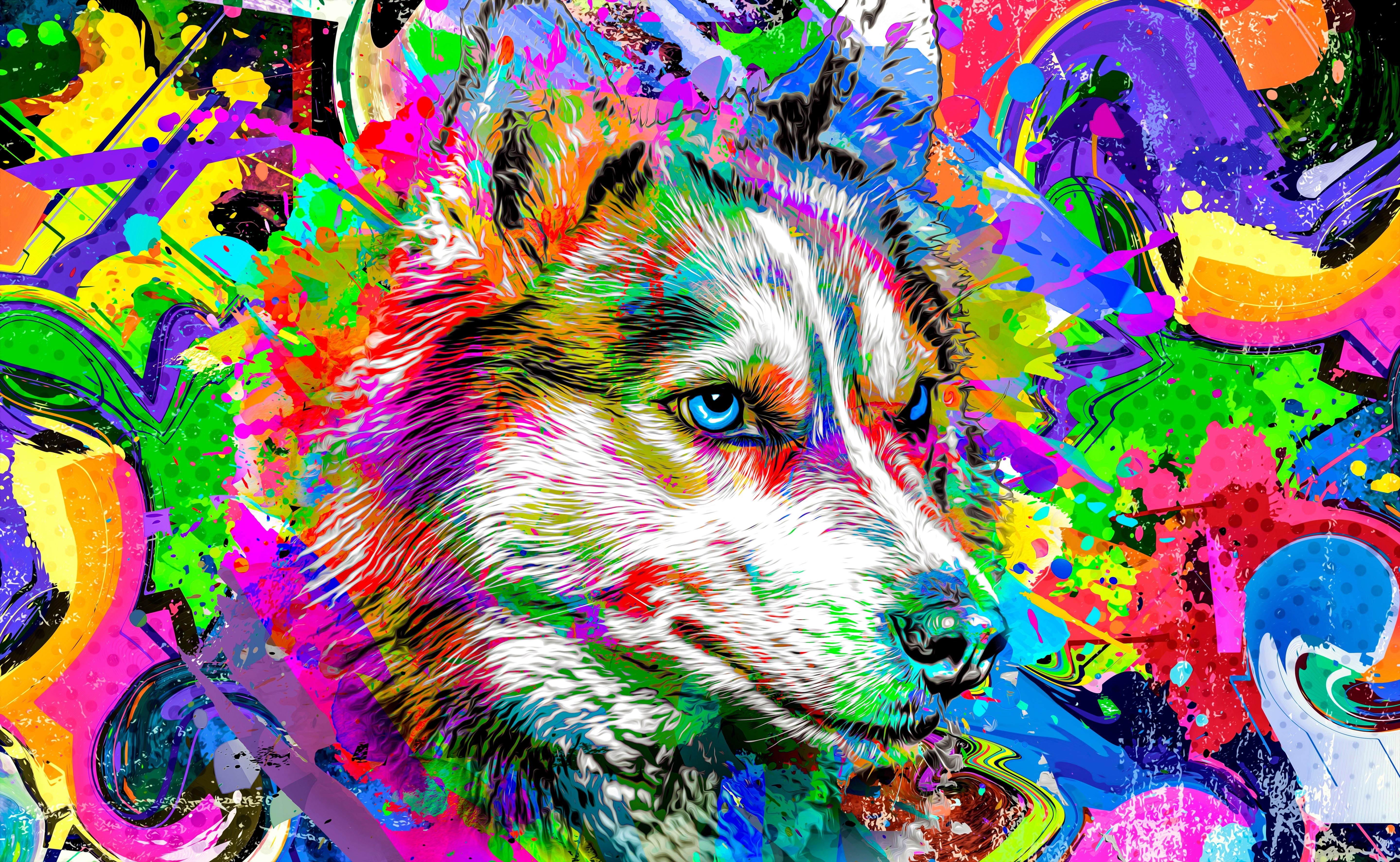 Vinyl Decal, Dog Head Colorful Abstract (5" x 7")