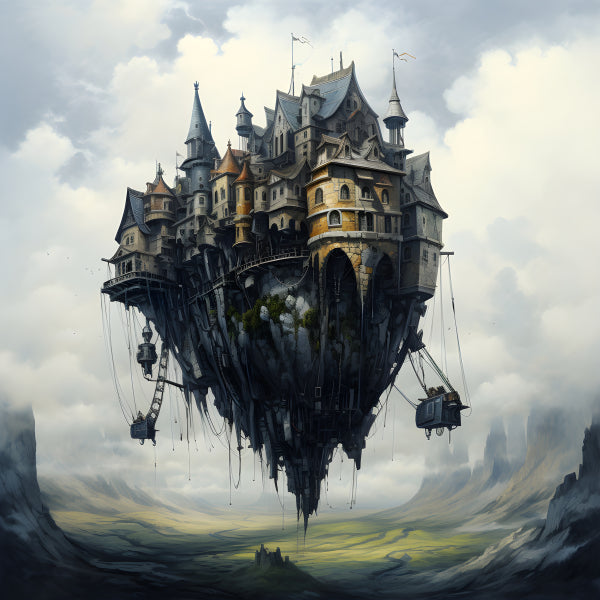 Vinyl Decal, Fantastical Floating Steampunk Castle in Villagecore Style Home Decor Wall Art Print (5