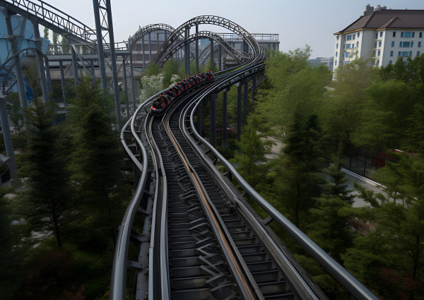 Vinyl Decal, Roller Coaster Track with Train Amusement Park Thrill Ride Photo Print Posterter (5" x