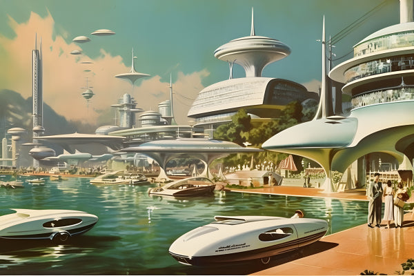 Vinyl Decal, Retro Futuristic City Artwork Print (5" x 7")