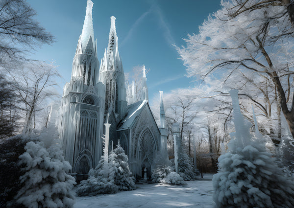 Vinyl Decal, Majestic Gothic Ice Palace Winter Wonderland Scene (5" x 7")
