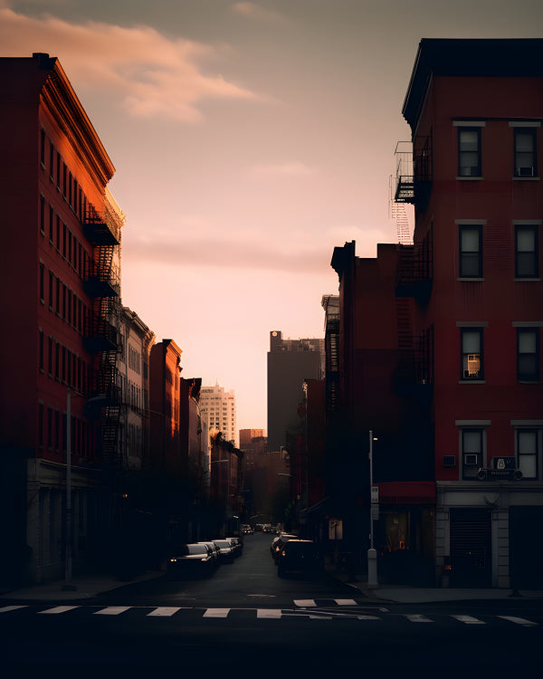 Vinyl Decal, Beautiful New York City street Scene At Sunset (5" x 7")