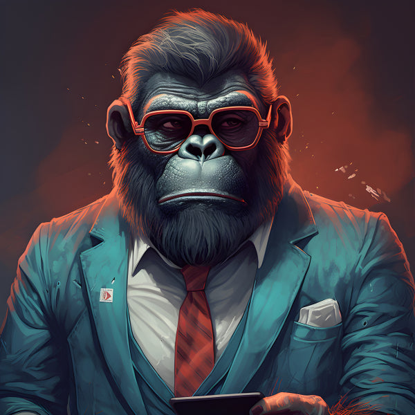 Vinyl Decal The Executive Gorilla Portrait: Unique Digital Art Print, Professional Animal Wall Decor