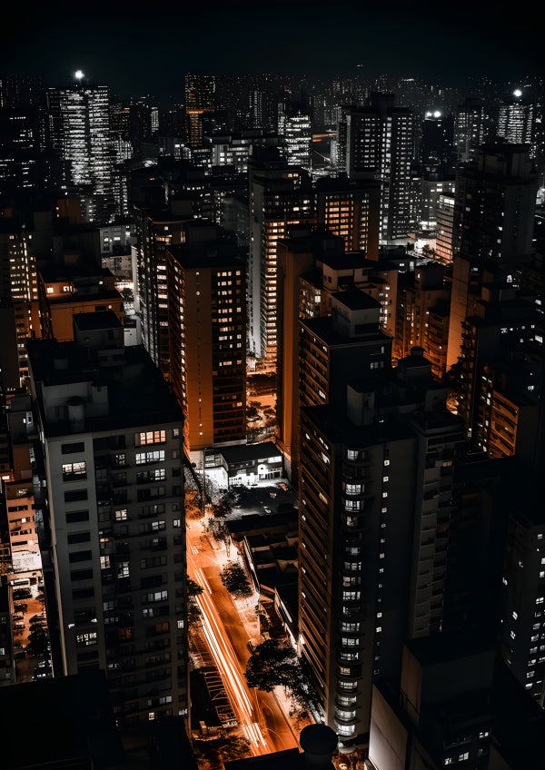 Vinyl Decal, Vibrant São Paulo City Night Skyline Wall Art Poster Urban Cityscape Print, 5 x 7 or 8