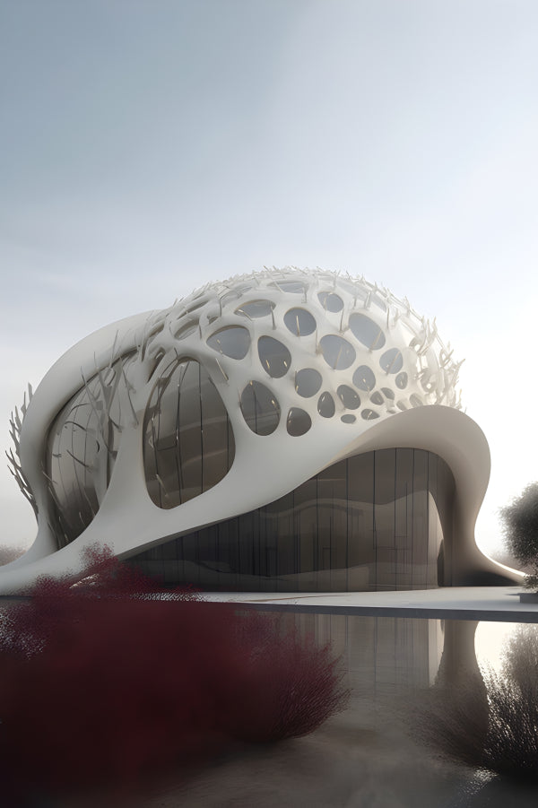 Vinyl Decal, Futuristic Biomorphic Architecture Wall Art Poster Modern Abstract Organic Building Des
