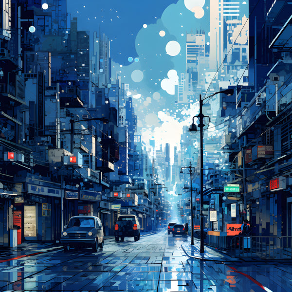 Vinyl Decal, City Night Futuristic Urban Landscape Wall Art Poster Print, 5 x 7 or 8 x 10 Inch Unfra