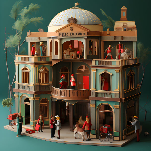 Vinyl Decal, Whimsical Miniature Dollhouse Architecture Art Print, 5 x 7 or 8 x 10 Inch Unframed Pos