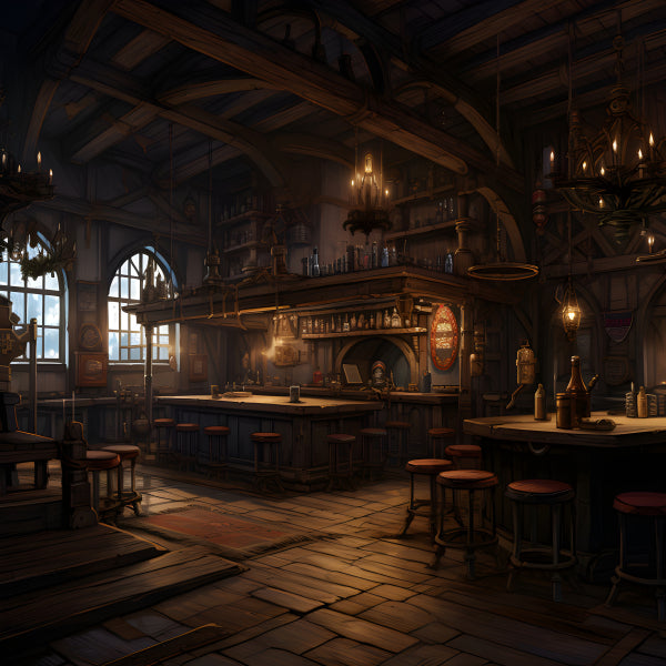 Vinyl Decal, The Wyvern's Whisper" Fantasy Tavern Interior Wall Art Poster Print, 5 x 7 or 8 x 10 In
