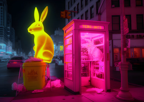 Vinyl Decal, Vibrant Glowing Rabbit Sculpture for Unique Decor Print, 5 x 7 or 8 x 10 Inch Unframed