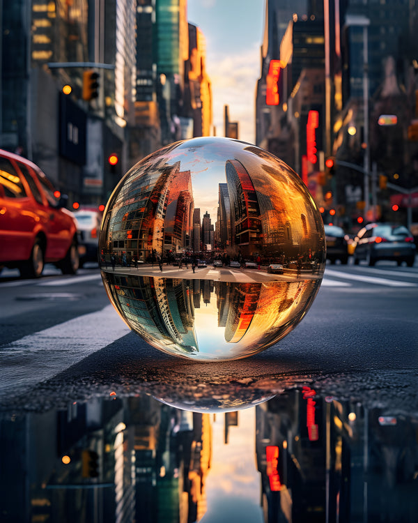Vinyl Decal, Crystal Sphere Photography Prop with Cityscape Reflection, Clear Glass Ball Print, 5 x